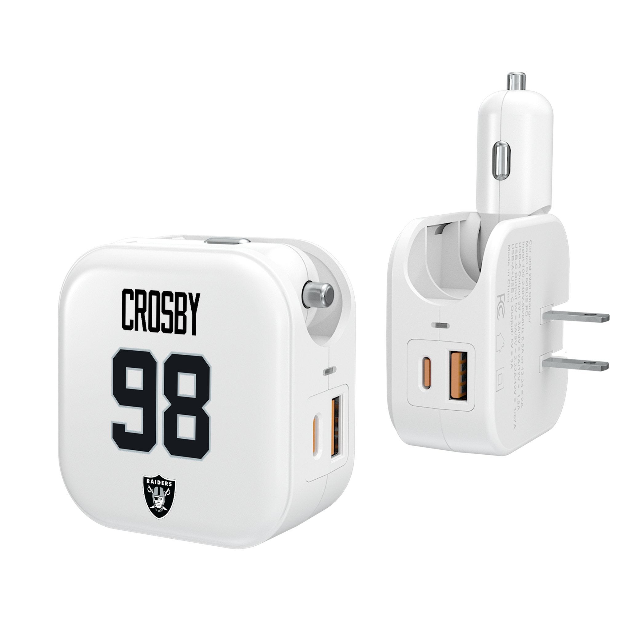 Maxx Crosby Las Vegas Raiders 98 Ready 2 in 1 USB Charger - Sports Gifts, Sports Memorabilia, Sports Collectibles, Fan Shop