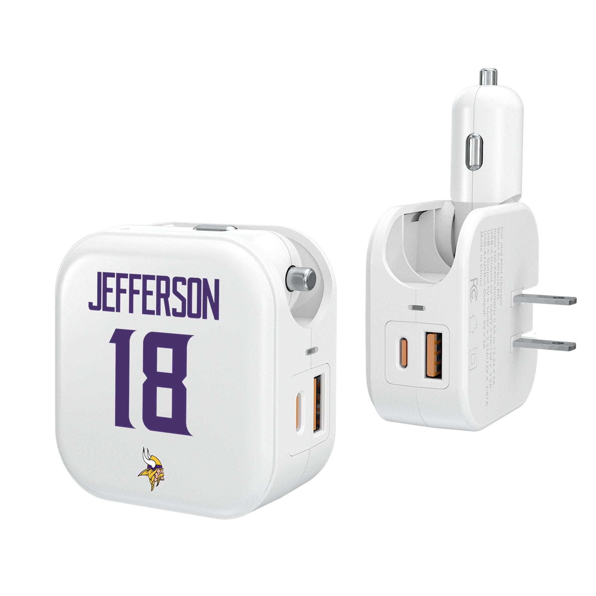 Justin Jefferson Minnesota Vikings 18 Ready 2 in 1 USB Charger - Sports Gifts, Sports Memorabilia, Sports Collectibles, Fan Shop