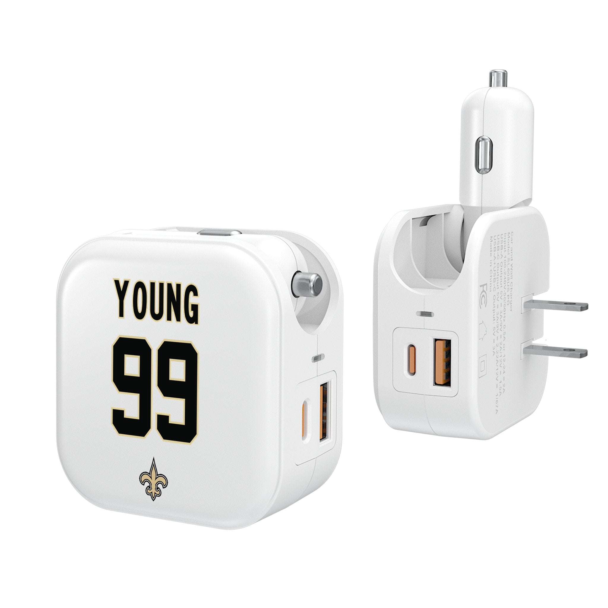 Chase Young New Orleans Saints 99 Ready 2 in 1 USB Charger - Sports Gifts, Sports Memorabilia, Sports Collectibles, Fan Shop