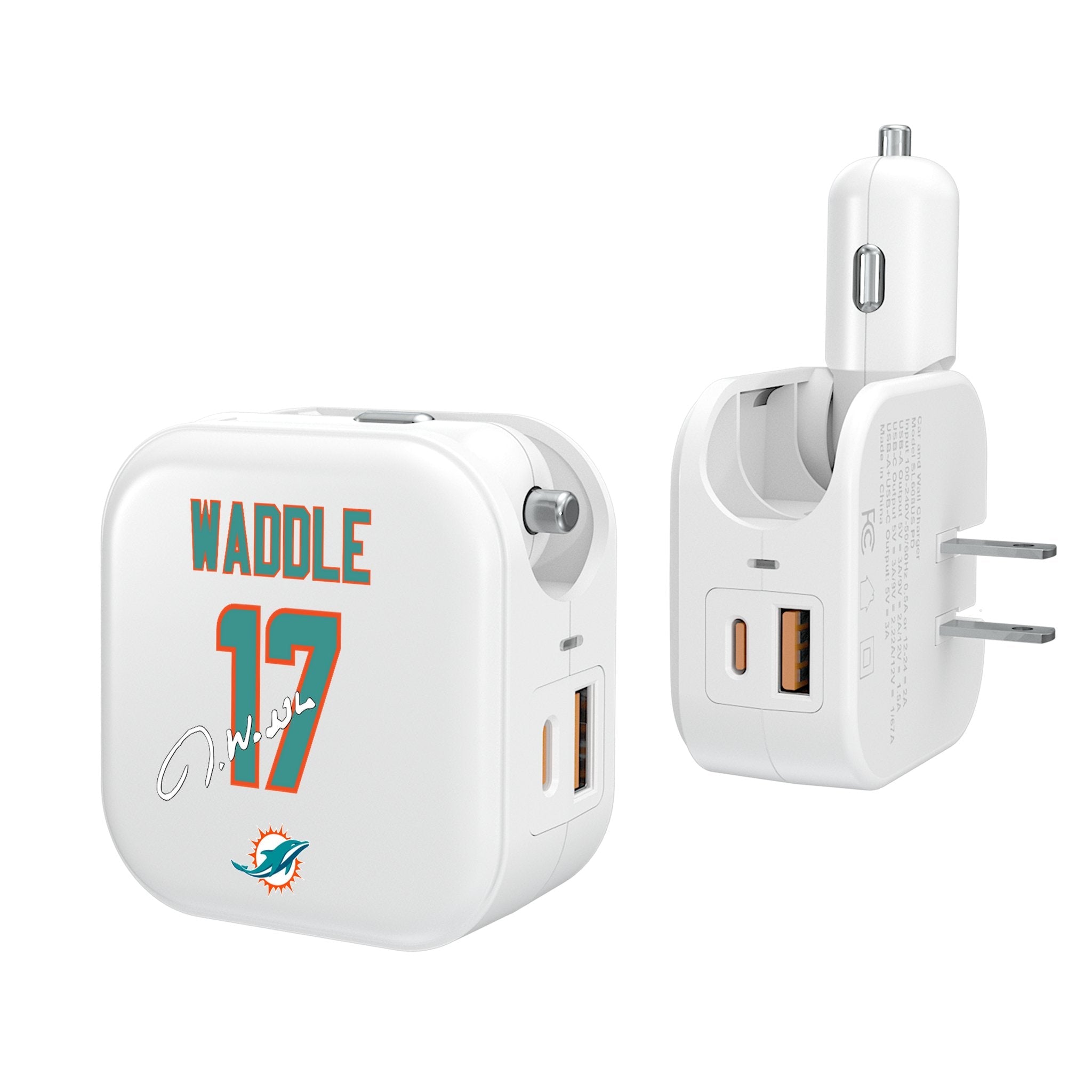 Jaylen Waddle Miami Dolphins 17 Ready 2 in 1 USB Charger - Sports Gifts, Sports Memorabilia, Sports Collectibles, Fan Shop