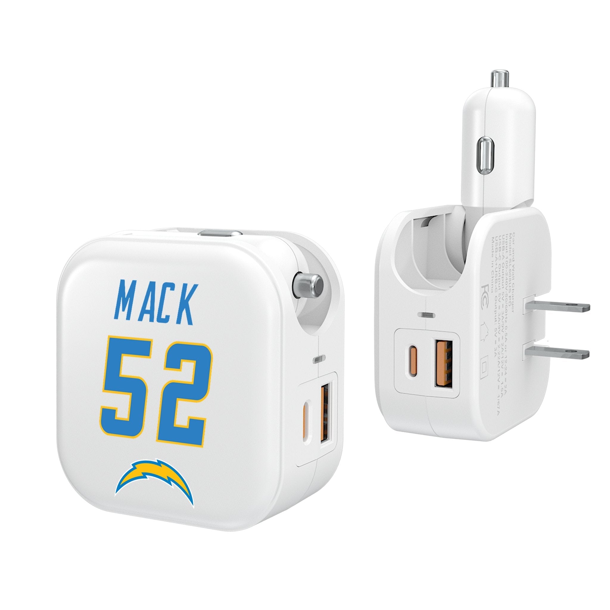 Khalil Mack Los Angeles Chargers 52 Ready 2 in 1 USB Charger - Sports Gifts, Sports Memorabilia, Sports Collectibles, Fan Shop