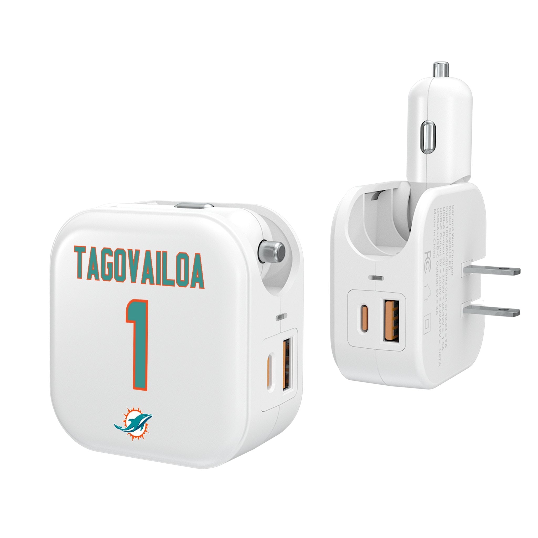Tua Tagovailoa Miami Dolphins 1 Ready 2 in 1 USB Charger - Sports Gifts, Sports Memorabilia, Sports Collectibles, Fan Shop