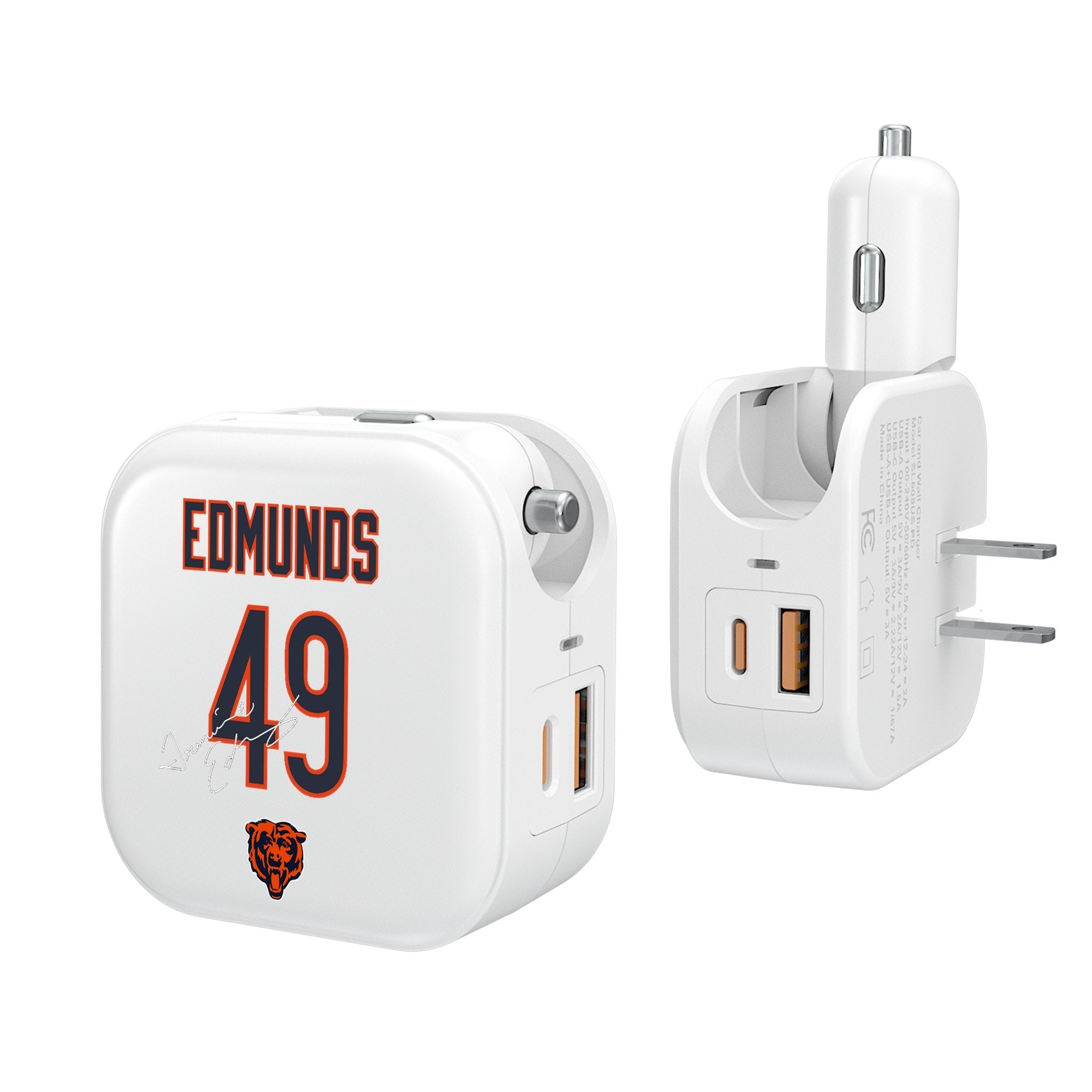 Tremaine Edmunds Chicago Bears 49 Ready 2 in 1 USB Charger - Sports Gifts, Sports Memorabilia, Sports Collectibles, Fan Shop