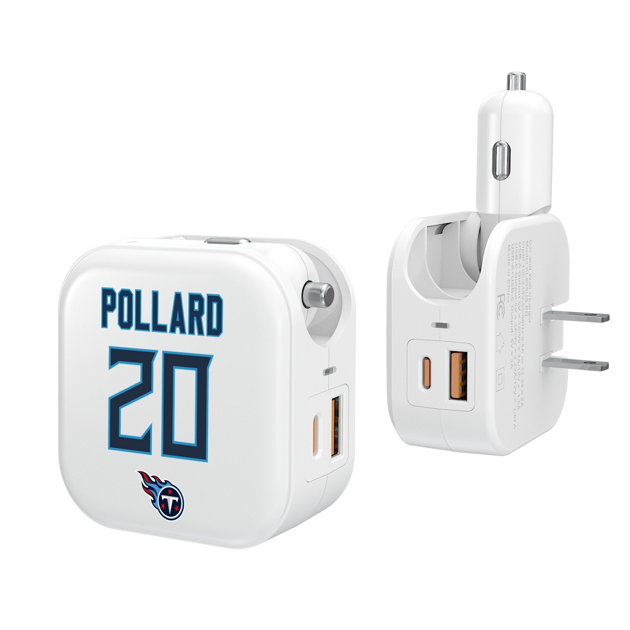 Tony Pollard Tennessee Titans 20 Ready 2 in 1 USB Charger - Sports Gifts, Sports Memorabilia, Sports Collectibles, Fan Shop