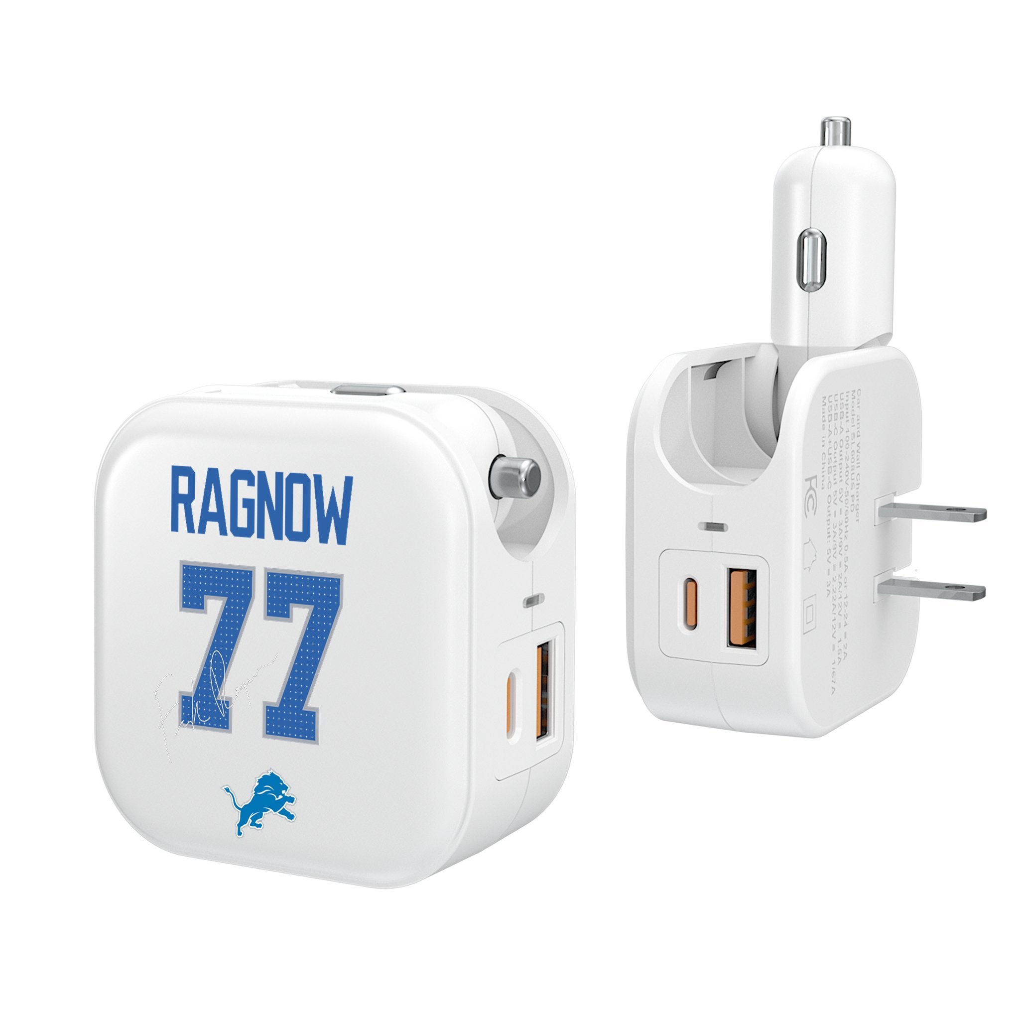 Frank Ragnow Detroit Lions 77 Ready 2 in 1 USB Charger - Sports Gifts, Sports Memorabilia, Sports Collectibles, Fan Shop