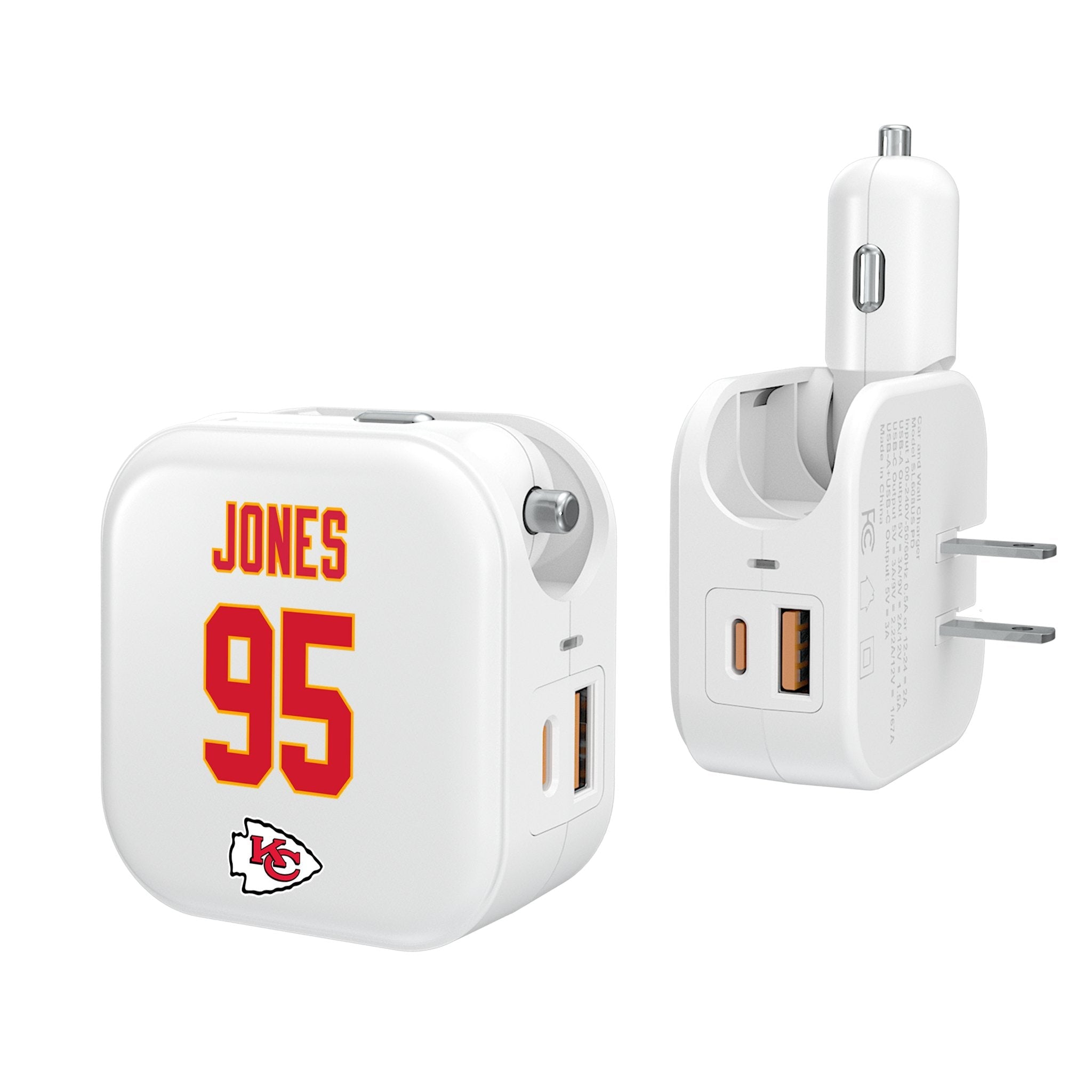 Chris Jones Kansas City Chiefs 95 Ready 2 in 1 USB Charger - Sports Gifts, Sports Memorabilia, Sports Collectibles, Fan Shop