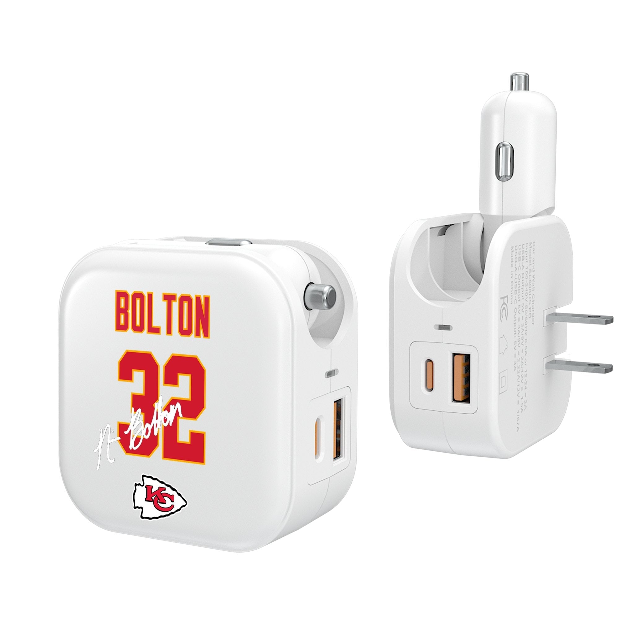 Nick Bolton Kansas City Chiefs 32 Ready 2 in 1 USB Charger - Sports Gifts, Sports Memorabilia, Sports Collectibles, Fan Shop