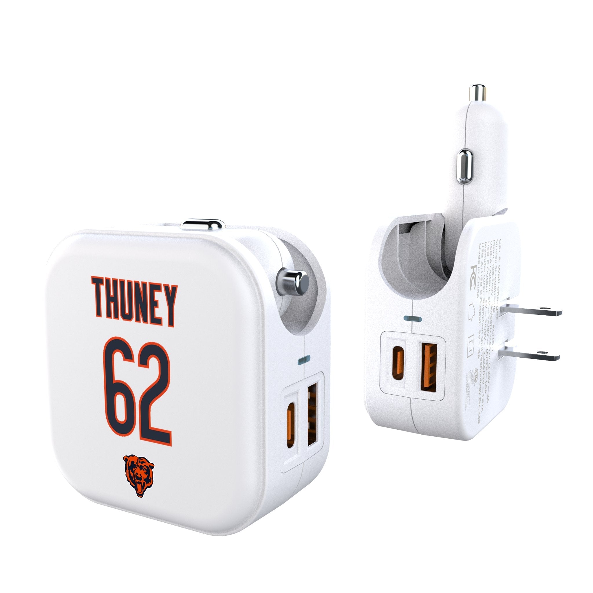 Joe Thuney Chicago Bears 62 Game Tactic 2 in 1 USB Charger - Sports Gifts, Sports Memorabilia, Sports Collectibles, Fan Shop