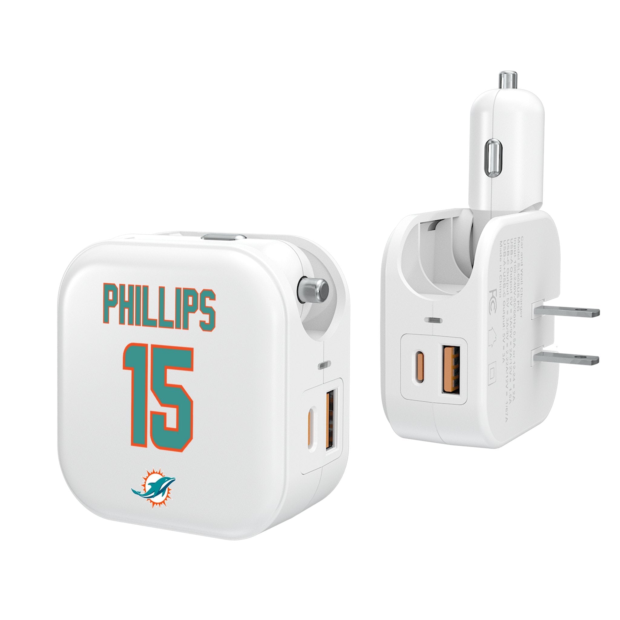 Jaelan Phillips Miami Dolphins 15 Ready 2 in 1 USB Charger - Sports Gifts, Sports Memorabilia, Sports Collectibles, Fan Shop