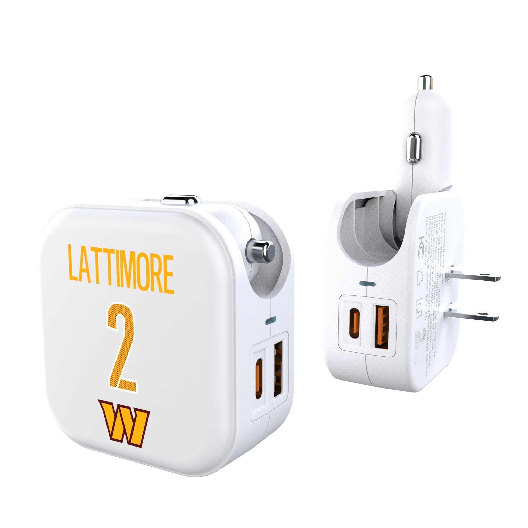 Marshon Lattimore Washington Commanders 2 Game Tactic 2 in 1 USB Charger - Sports Gifts, Sports Memorabilia, Sports Collectibles, Fan Shop