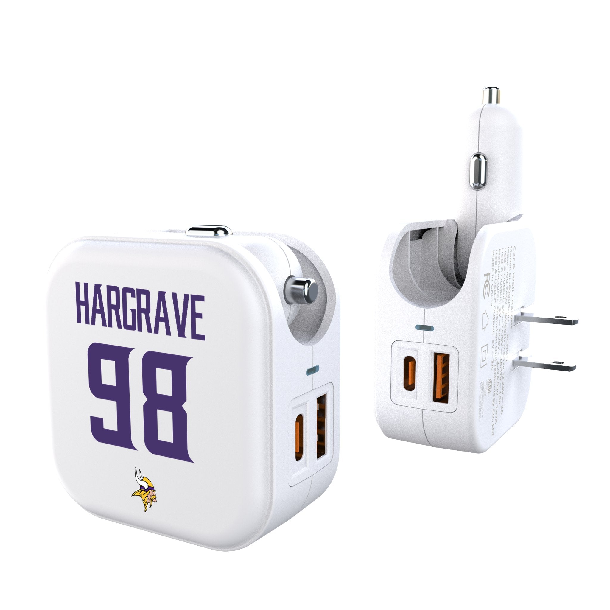 Javon Hargrave Minnesota Vikings 98 Game Tactic 2 in 1 USB Charger - Sports Gifts, Sports Memorabilia, Sports Collectibles, Fan Shop