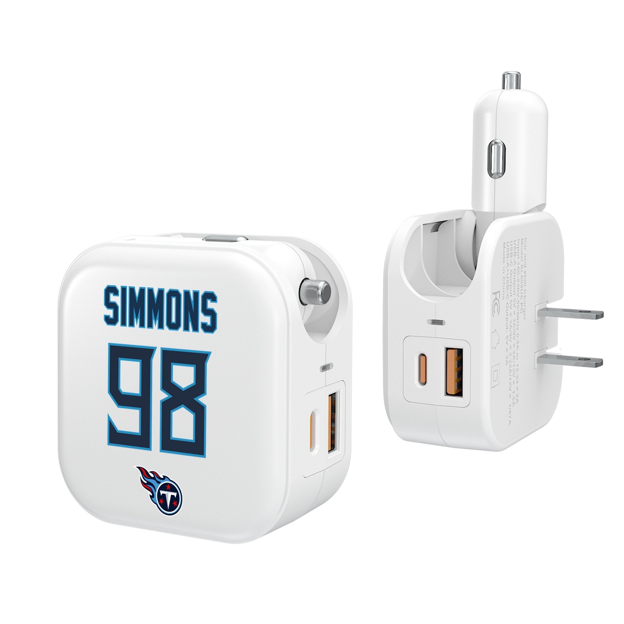 Jeffery Simmons Tennessee Titans 98 Ready 2 in 1 USB Charger - Sports Gifts, Sports Memorabilia, Sports Collectibles, Fan Shop