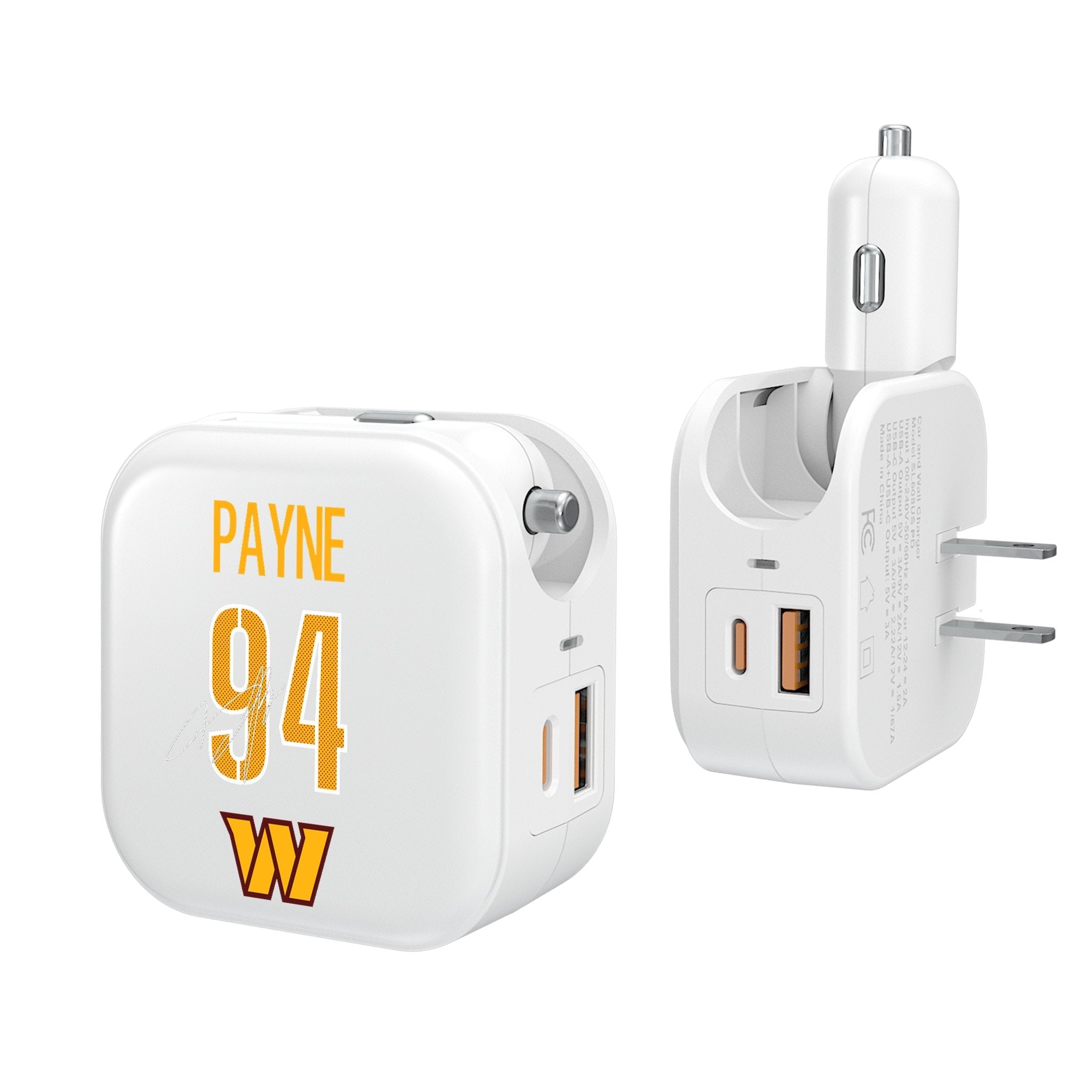 Daron Payne Washington Commanders 94 Ready 2 in 1 USB Charger - Sports Gifts, Sports Memorabilia, Sports Collectibles, Fan Shop