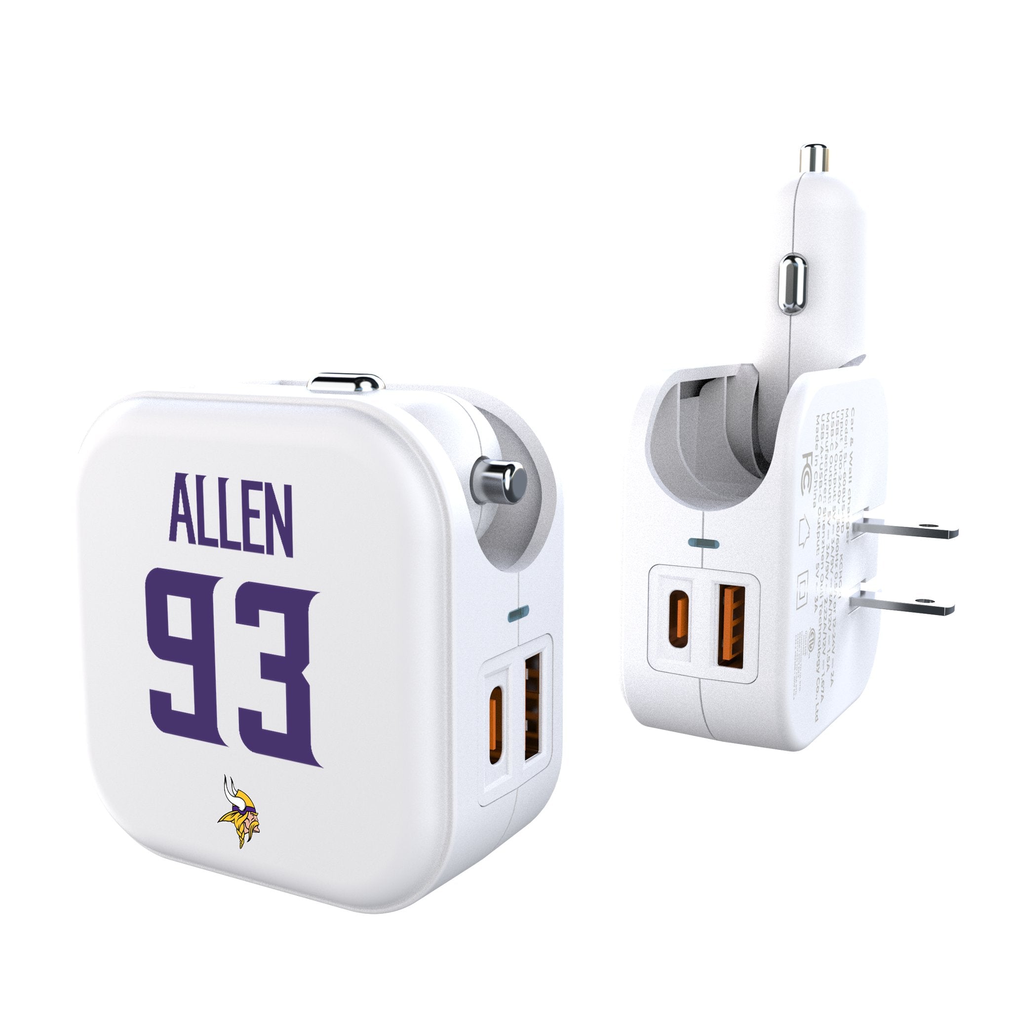 Jonathan Allen Minnesota Vikings 93 Game Tactic 2 in 1 USB Charger - Sports Gifts, Sports Memorabilia, Sports Collectibles, Fan Shop