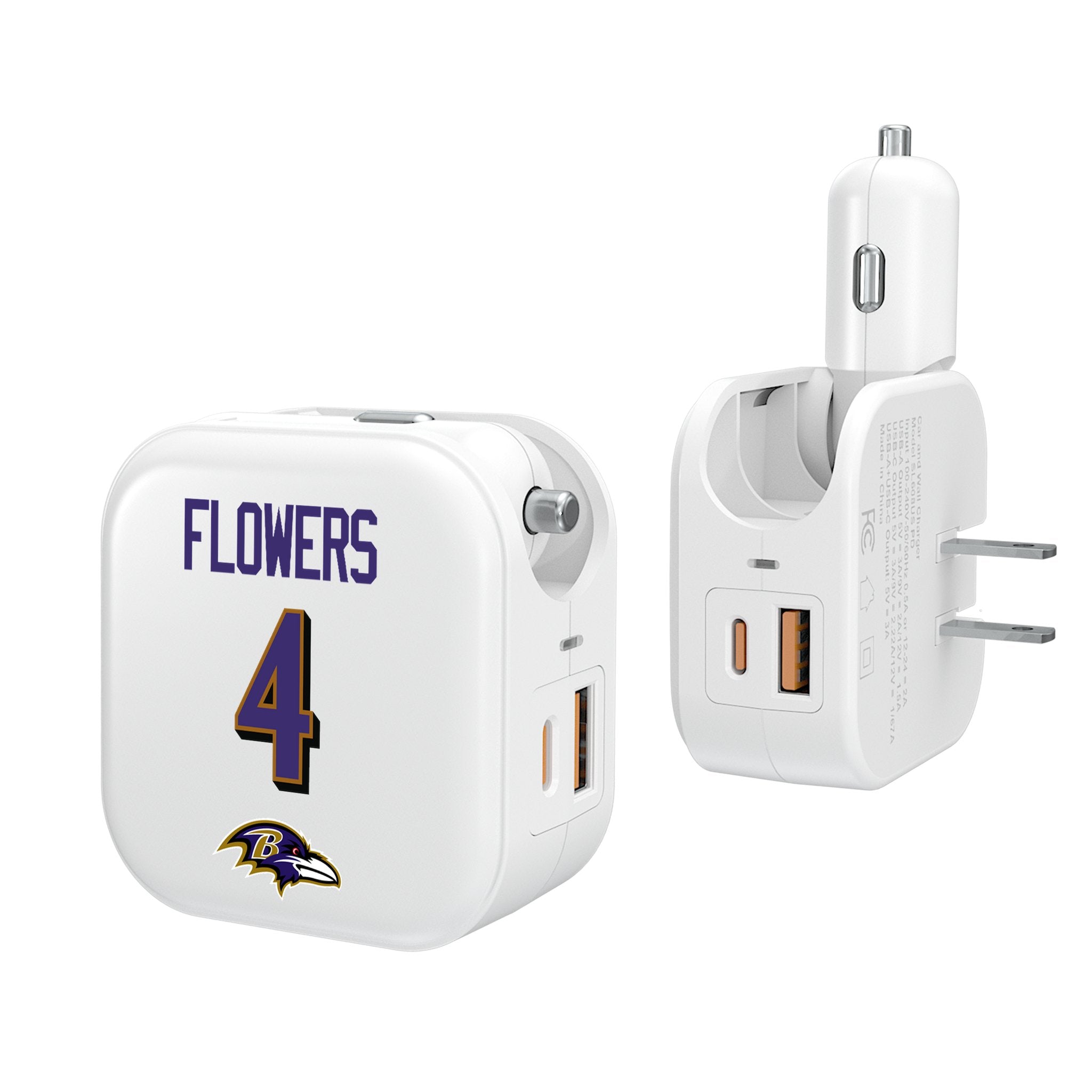 Zay Flowers Baltimore Ravens 4 Ready 2 in 1 USB Charger - Sports Gifts, Sports Memorabilia, Sports Collectibles, Fan Shop