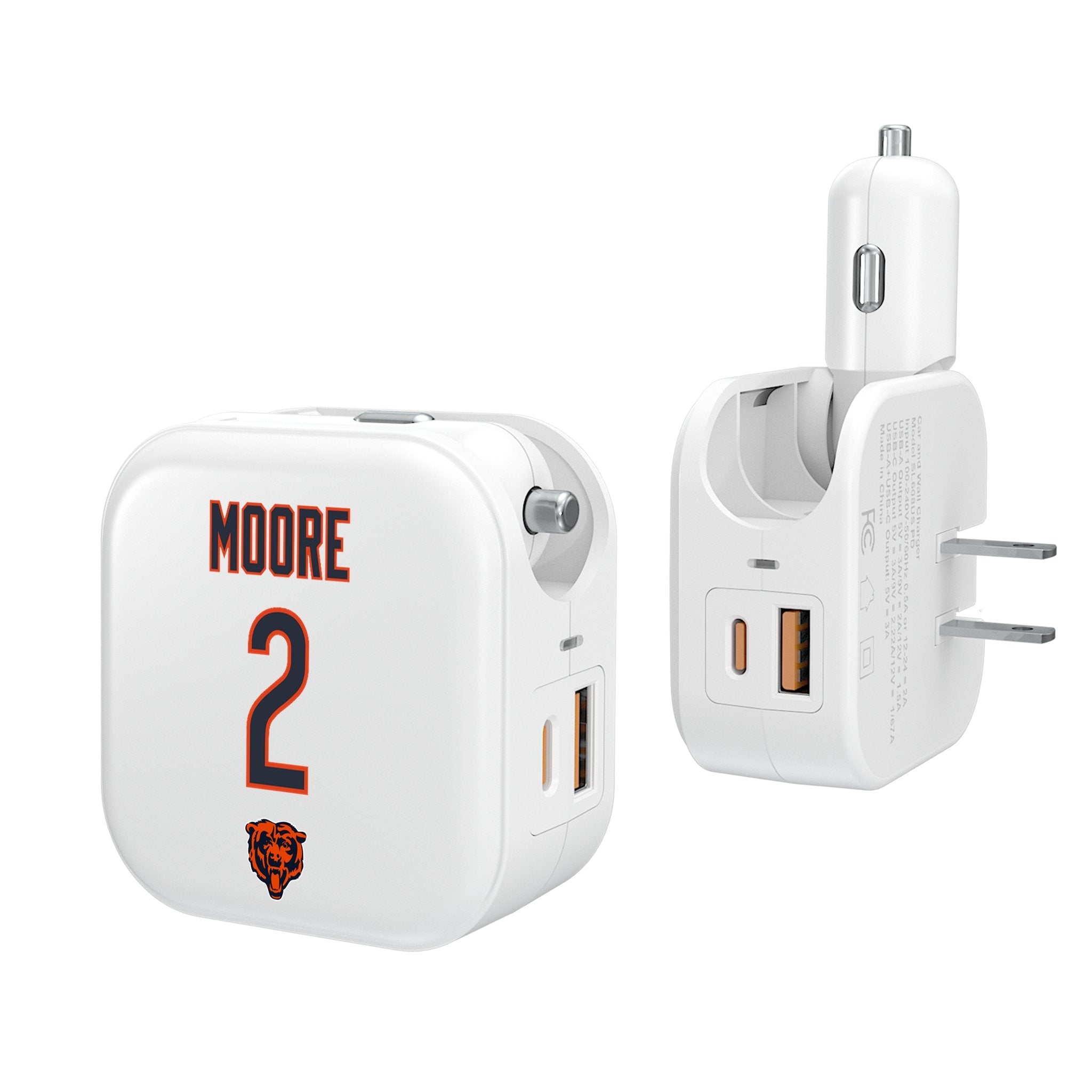 DJ Moore Chicago Bears 2 Ready 2 in 1 USB Charger - Sports Gifts, Sports Memorabilia, Sports Collectibles, Fan Shop
