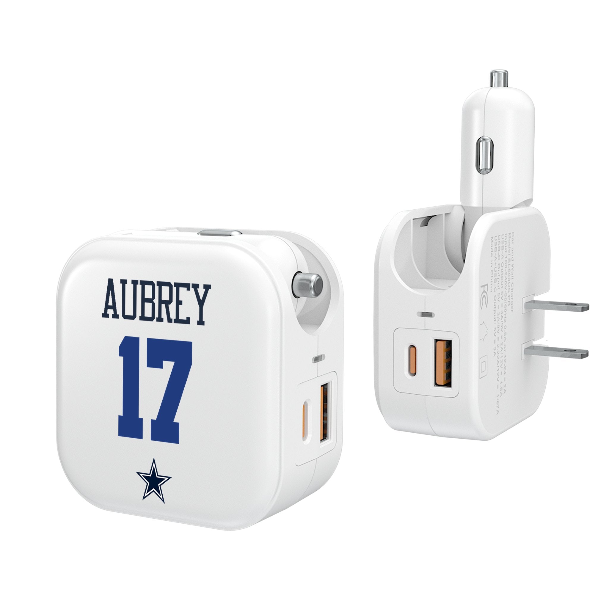 Brandon Aubrey Dallas Cowboys 17 Ready 2 in 1 USB Charger - Sports Gifts, Sports Memorabilia, Sports Collectibles, Fan Shop