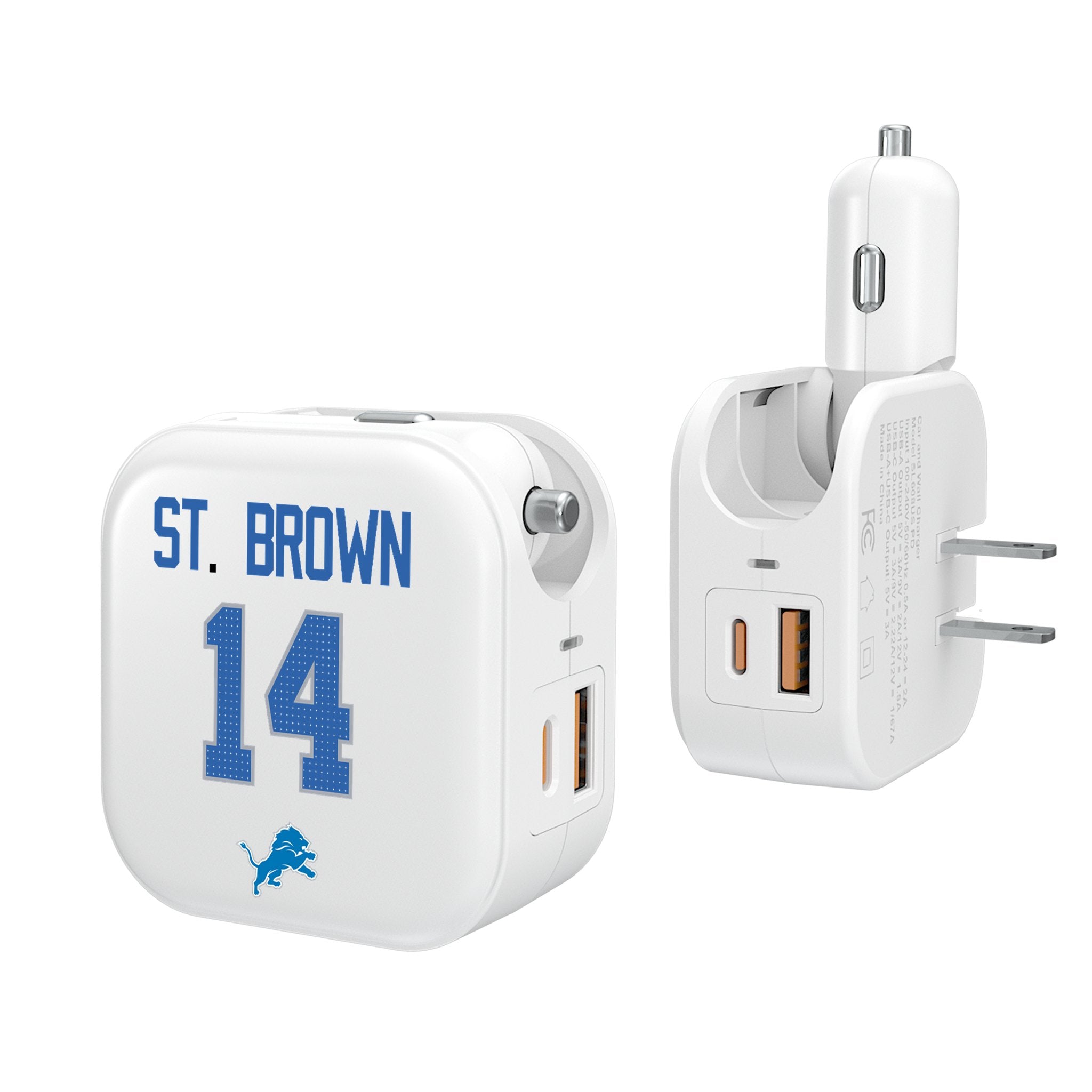 Amon-Ra St. Brown Detroit Lions 14 Ready 2 in 1 USB Charger - Sports Gifts, Sports Memorabilia, Sports Collectibles, Fan Shop