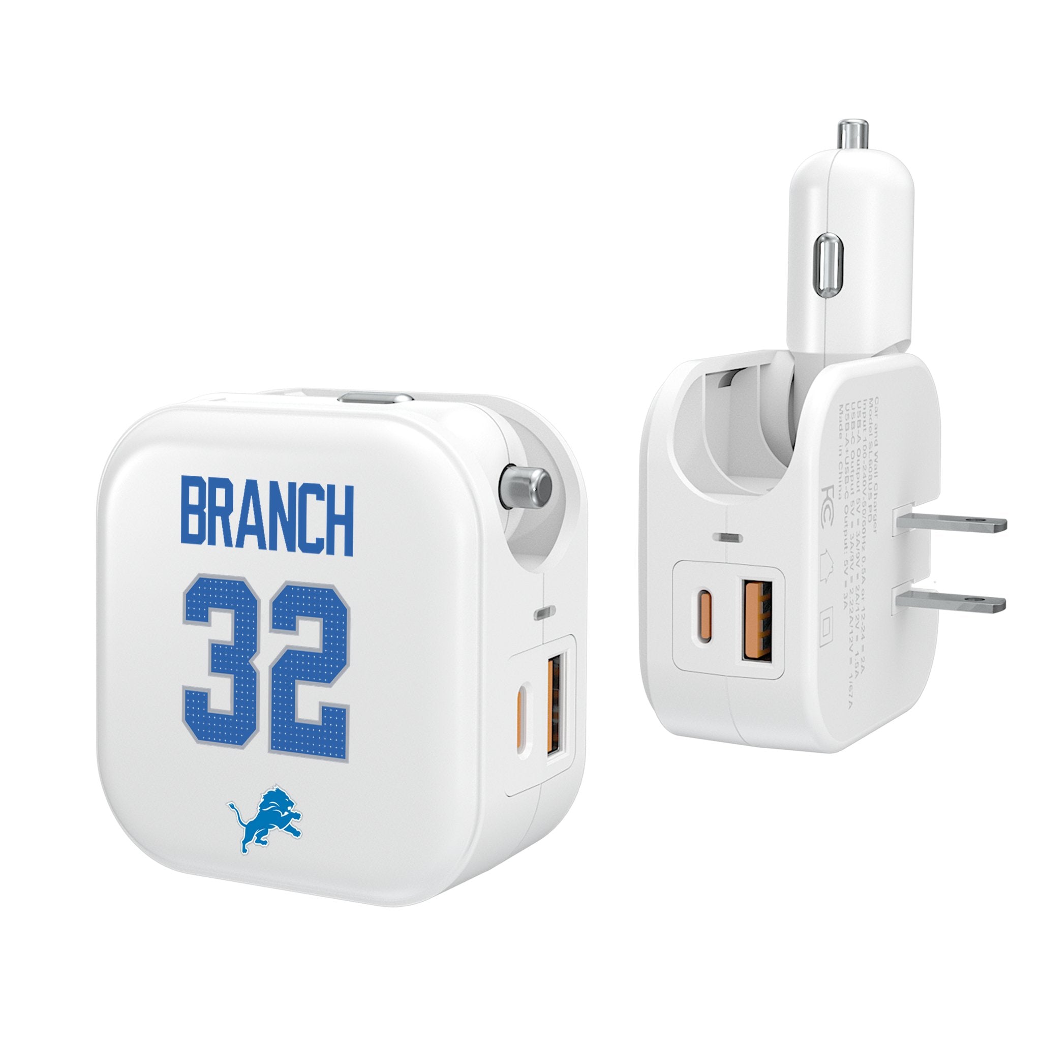 Brian Branch Detroit Lions 32 Ready 2 in 1 USB Charger - Sports Gifts, Sports Memorabilia, Sports Collectibles, Fan Shop