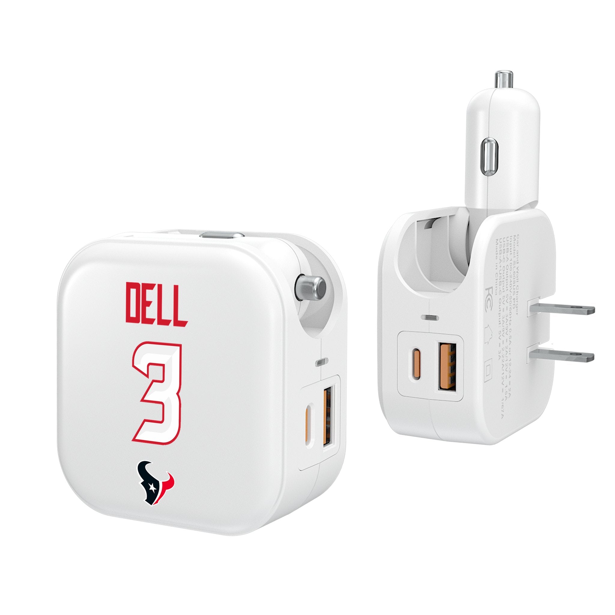 Tank Dell Houston Texans 3 Ready 2 in 1 USB Charger - Sports Gifts, Sports Memorabilia, Sports Collectibles, Fan Shop