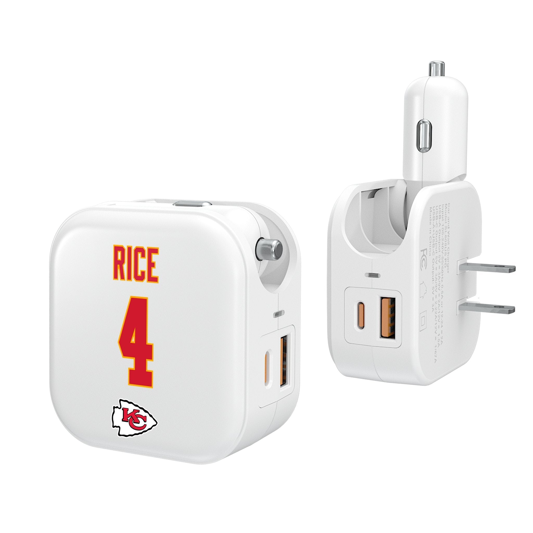 Rashee Rice Kansas City Chiefs 4 Ready 2 in 1 USB Charger - Sports Gifts, Sports Memorabilia, Sports Collectibles, Fan Shop
