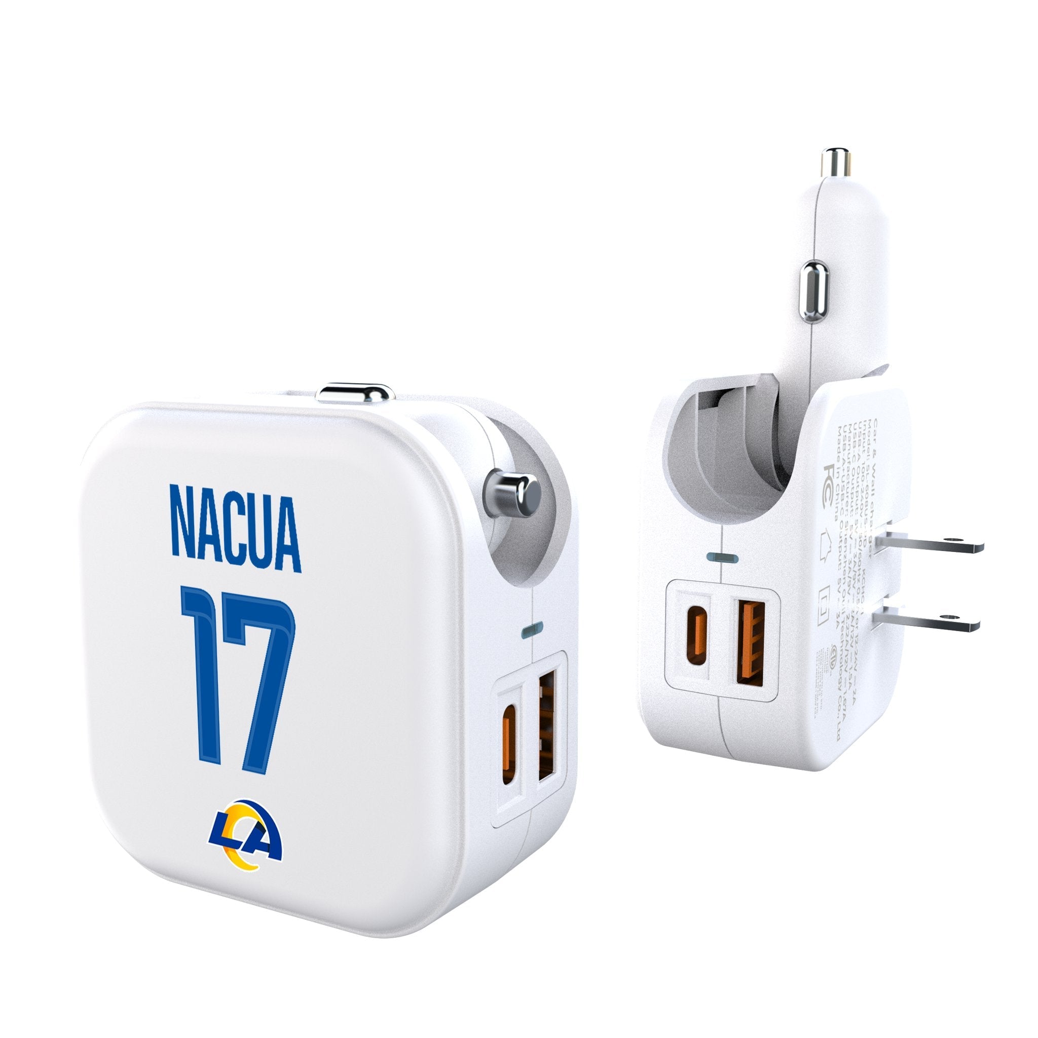 Puka Nacua Los Angeles Rams 17 Game Tactic 2 in 1 USB Charger - Sports Gifts, Sports Memorabilia, Sports Collectibles, Fan Shop