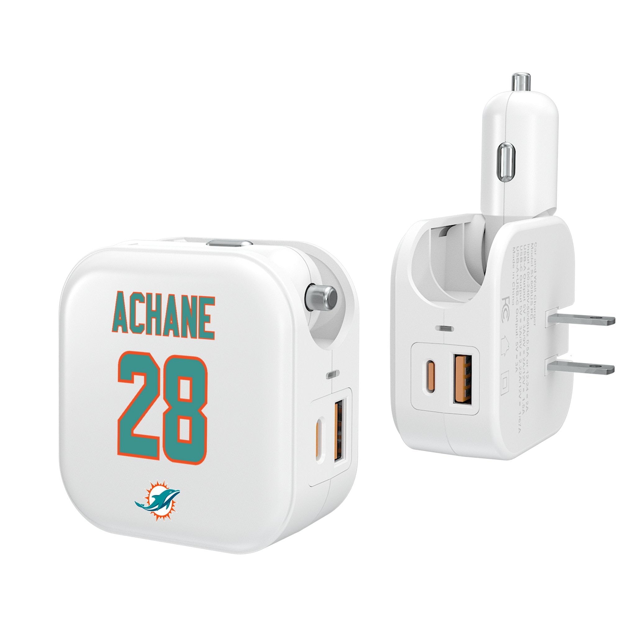 De'Von Achane Miami Dolphins 28 Ready 2 in 1 USB Charger - Sports Gifts, Sports Memorabilia, Sports Collectibles, Fan Shop
