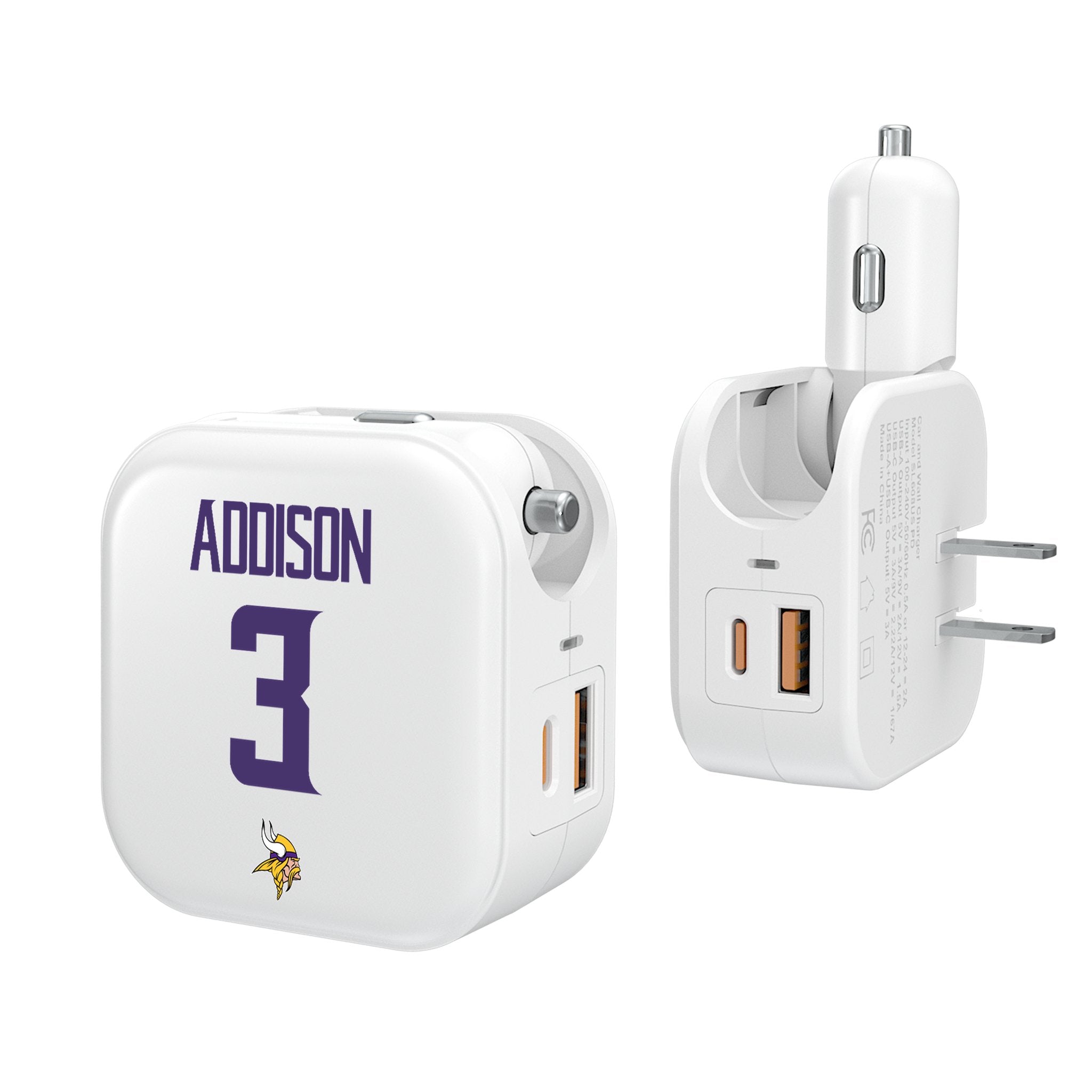 Jordan Addison Minnesota Vikings 3 Ready 2 in 1 USB Charger - Sports Gifts, Sports Memorabilia, Sports Collectibles, Fan Shop