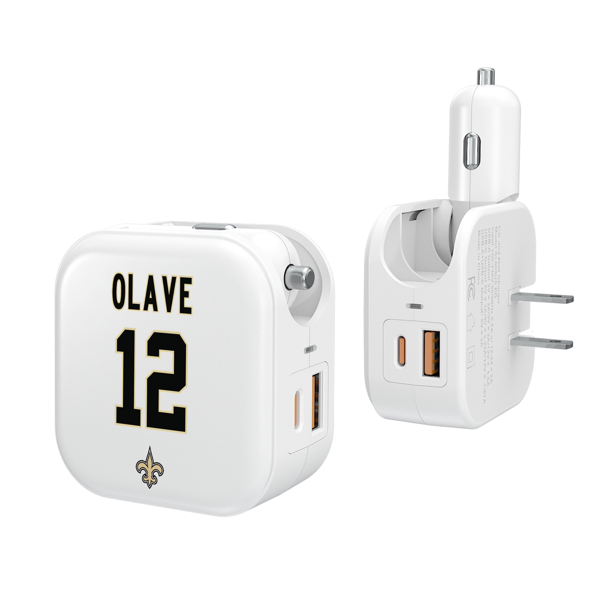 Chris Olave New Orleans Saints 12 Ready 2 in 1 USB Charger - Sports Gifts, Sports Memorabilia, Sports Collectibles, Fan Shop