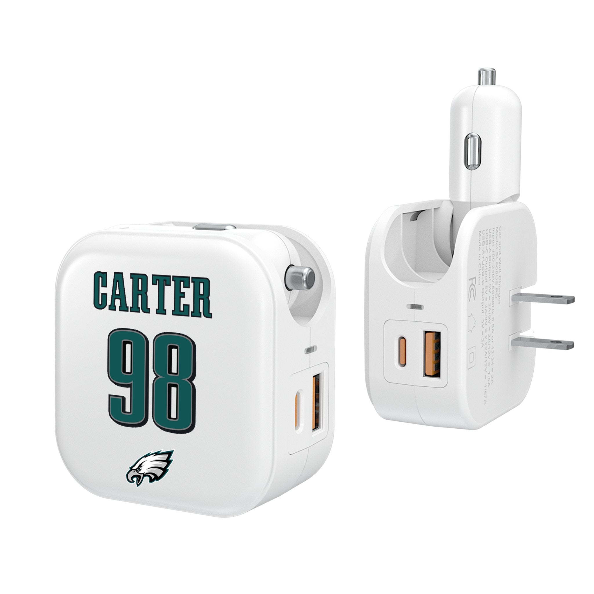 Jalen Carter Philadelphia Eagles 98 Ready 2 in 1 USB Charger - Sports Gifts, Sports Memorabilia, Sports Collectibles, Fan Shop
