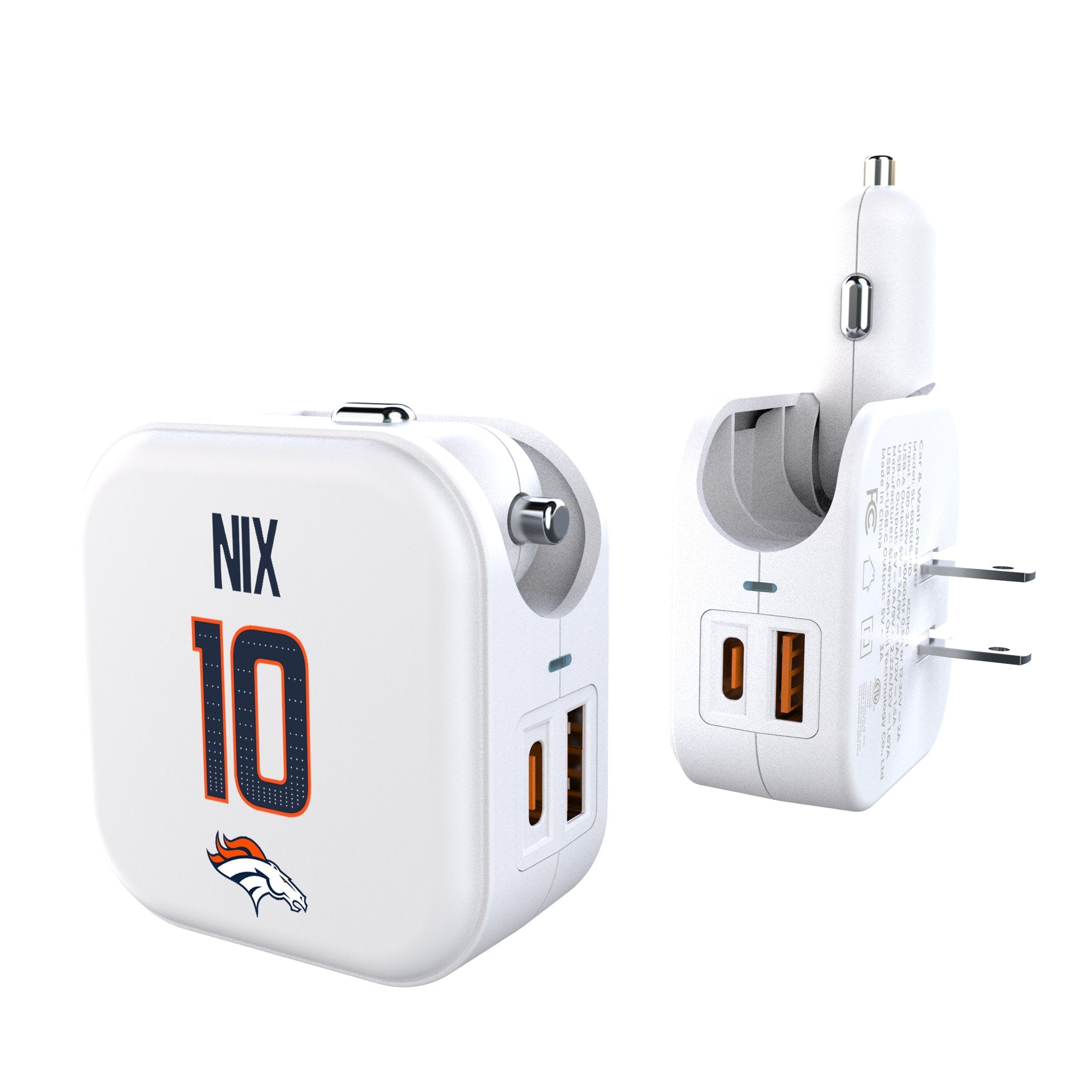Bo Nix Denver Broncos 10 Game Tactic 2 in 1 USB Charger - Sports Gifts, Sports Memorabilia, Sports Collectibles, Fan Shop