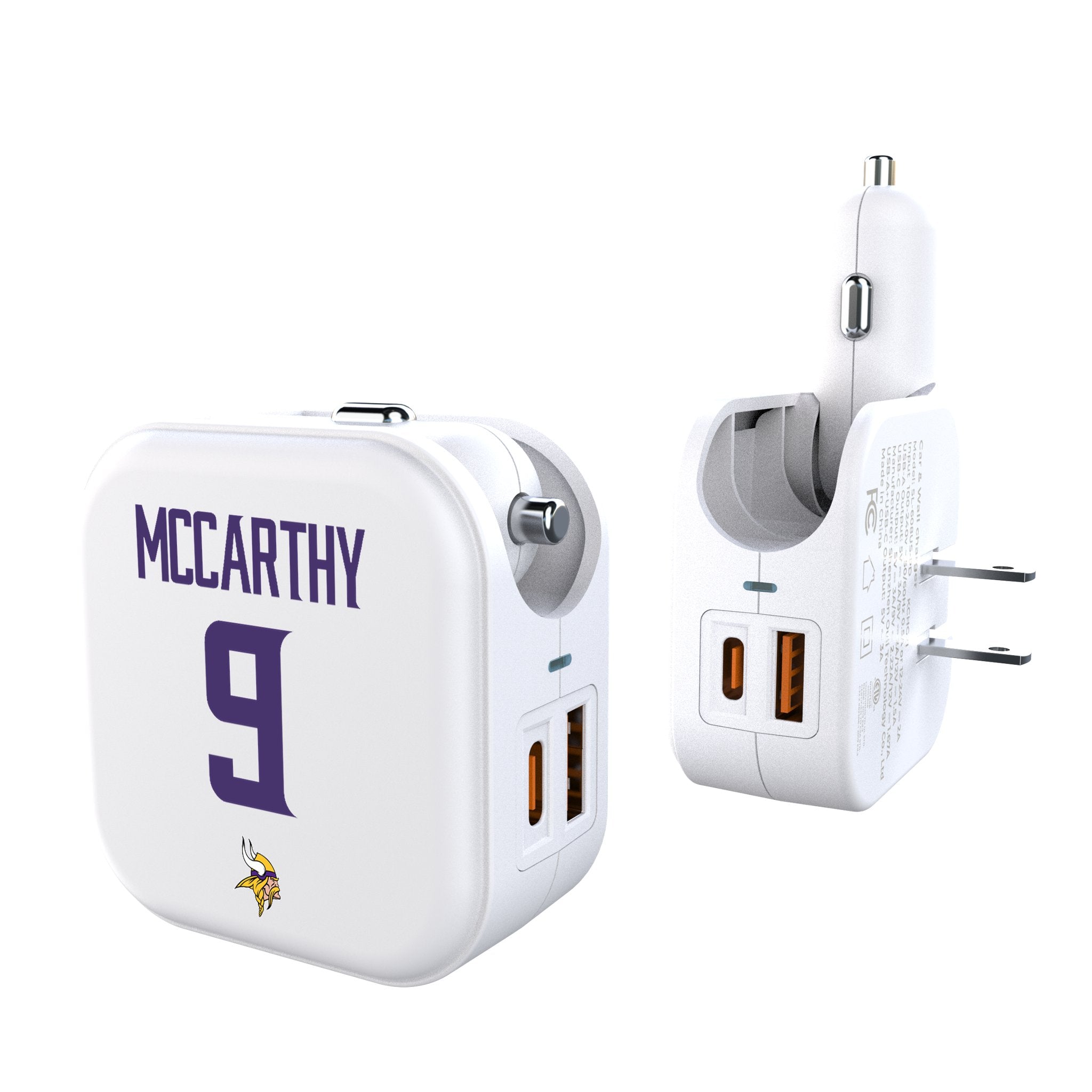 J.J. McCarthy Minnesota Vikings 9 Game Tactic 2 in 1 USB Charger - Sports Gifts, Sports Memorabilia, Sports Collectibles, Fan Shop