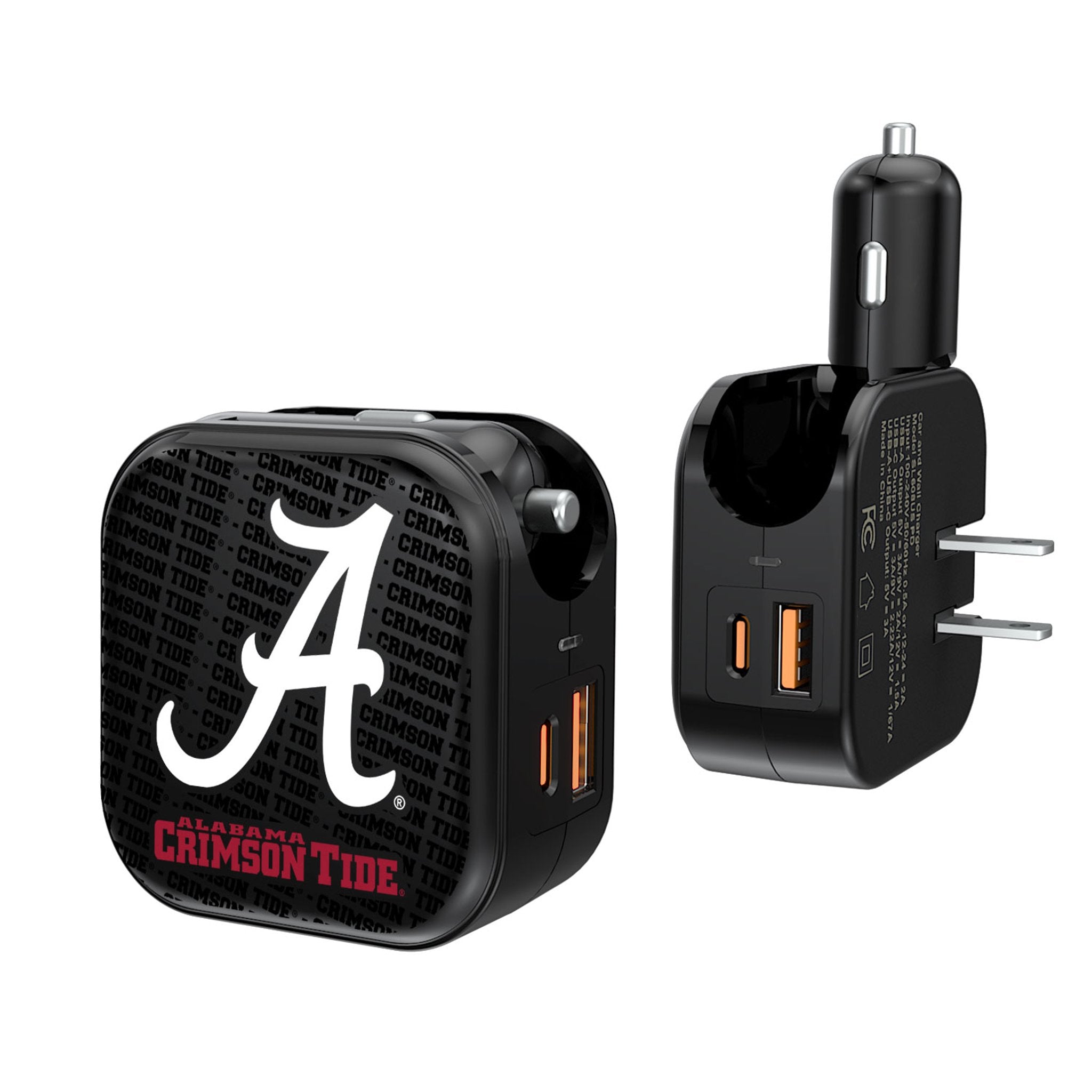 University of Alabama Crimson Tide Script A Text Backdrop 2 in 1 USB A/C Charger - Sports Gifts, Sports Memorabilia, Sports Collectibles, Fan Shop
