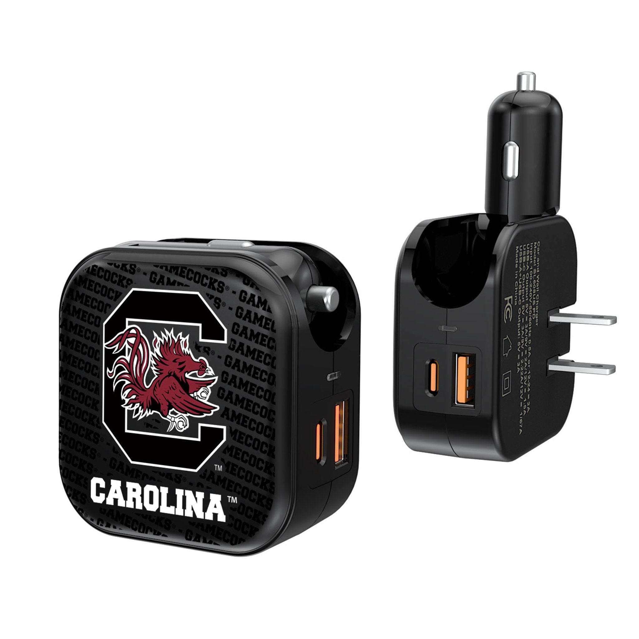 University of South Carolina Gamecocks Text Backdrop 2 in 1 USB A/C Charger - Sports Gifts, Sports Memorabilia, Sports Collectibles, Fan Shop