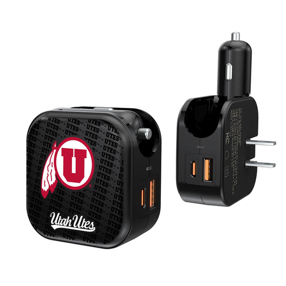 University of Utah Utes Text Backdrop 2 in 1 USB A/C Charger - Sports Gifts, Sports Memorabilia, Sports Collectibles, Fan Shop