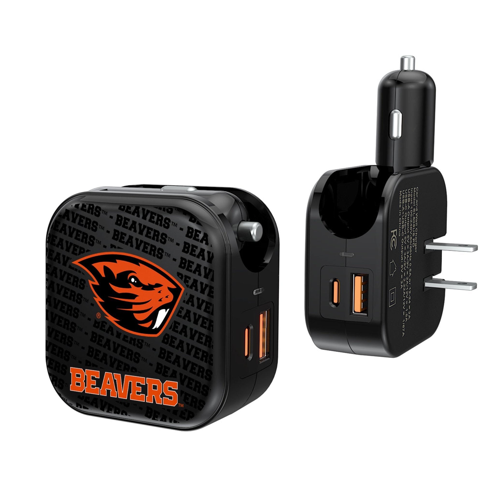 Oregon State University Beavers Text Backdrop 2 in 1 USB A/C Charger - Sports Gifts, Sports Memorabilia, Sports Collectibles, Fan Shop
