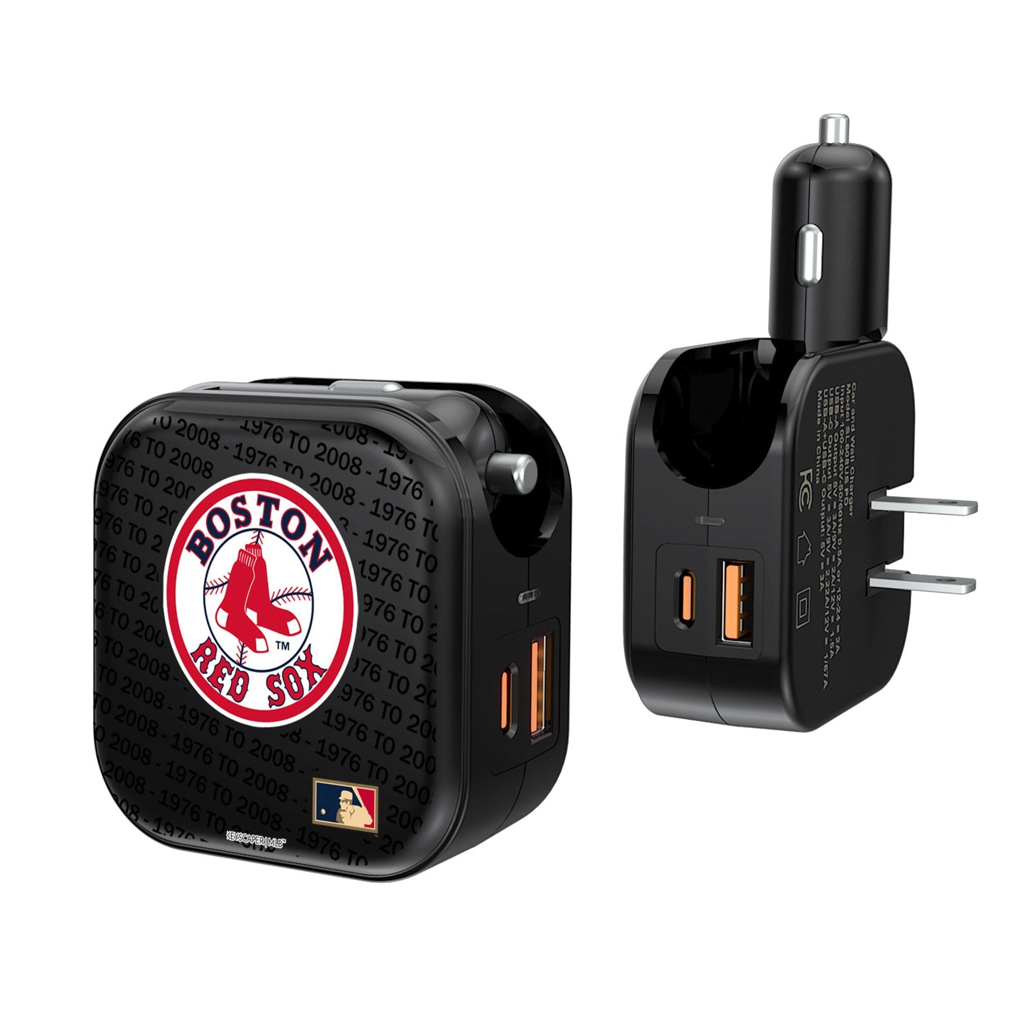 Boston Red Sox 1976-2008 - Cooperstown Collection Text Backdrop 2 in 1 USB A/C Charger - Sports Gifts, Sports Memorabilia, Sports Collectibles, Fan Shop