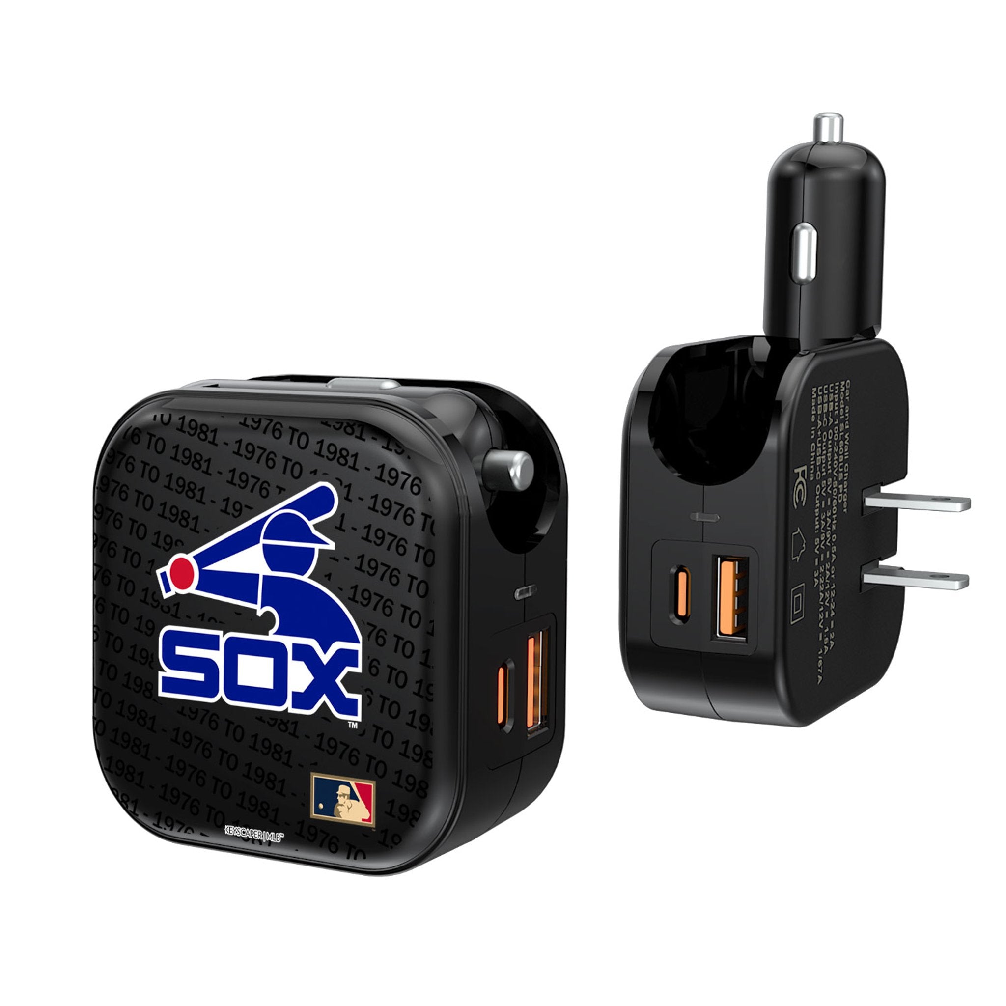 Chicago White Sox 1976-1981 - Cooperstown Collection Text Backdrop 2 in 1 USB A/C Charger - Sports Gifts, Sports Memorabilia, Sports Collectibles, Fan Shop