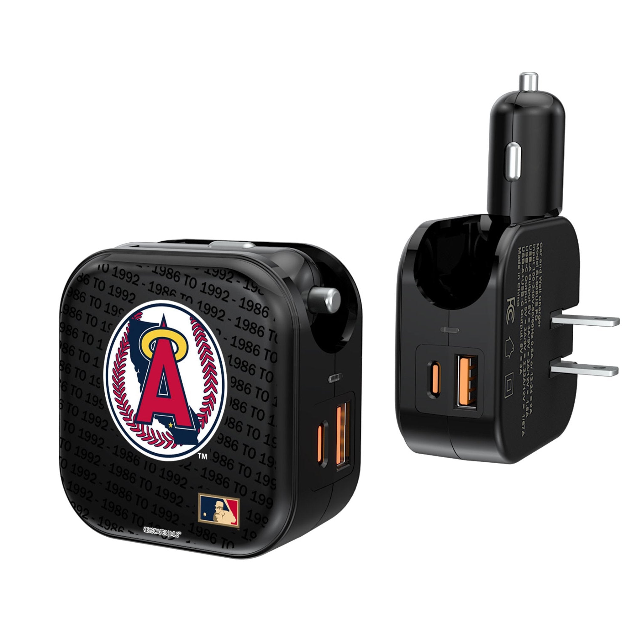 LA Angels 1986-1992 - Cooperstown Collection Text Backdrop 2 in 1 USB A/C Charger - Sports Gifts, Sports Memorabilia, Sports Collectibles, Fan Shop