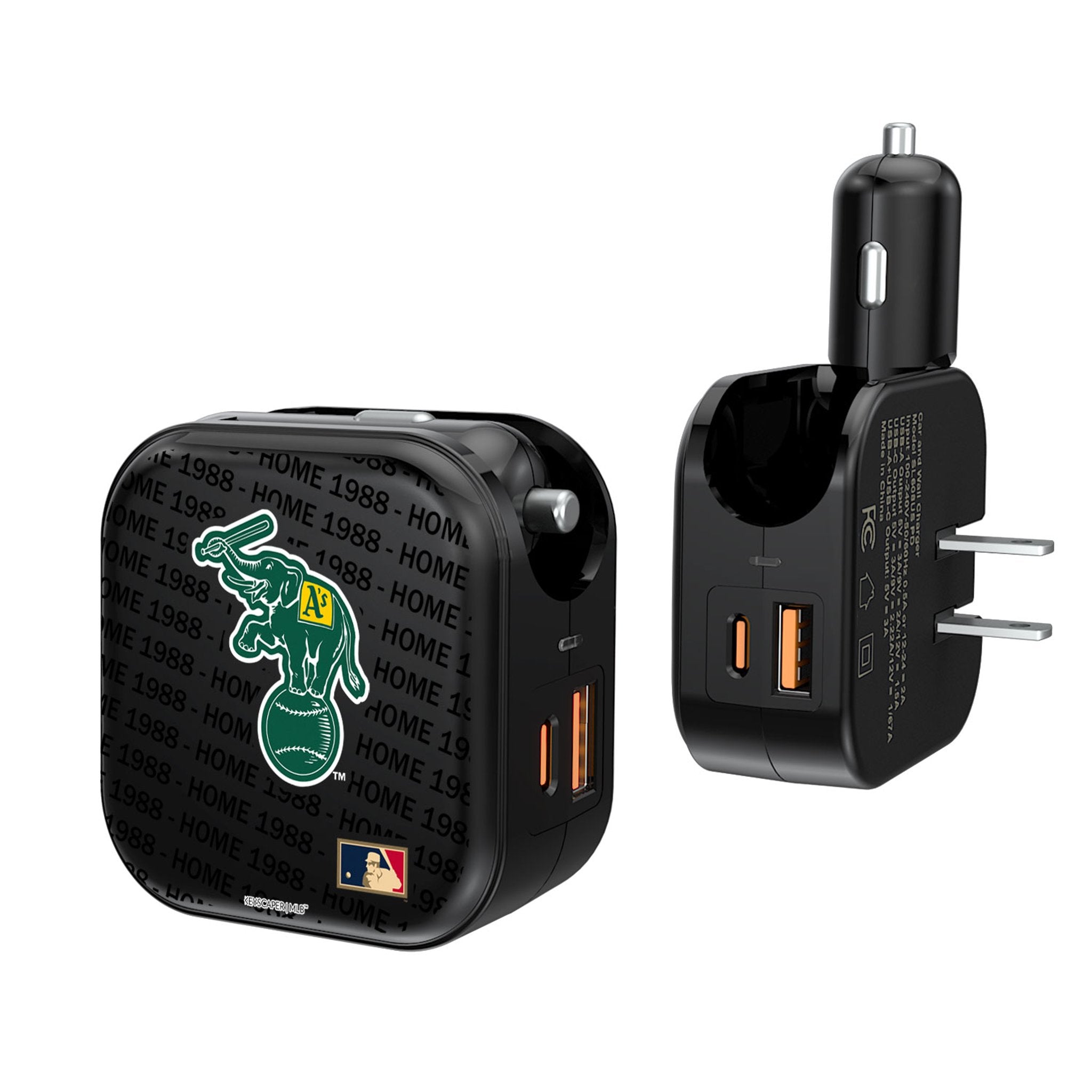 Oakland As  Home 1988 - Cooperstown Collection Text Backdrop 2 in 1 USB A/C Charger - Sports Gifts, Sports Memorabilia, Sports Collectibles, Fan Shop
