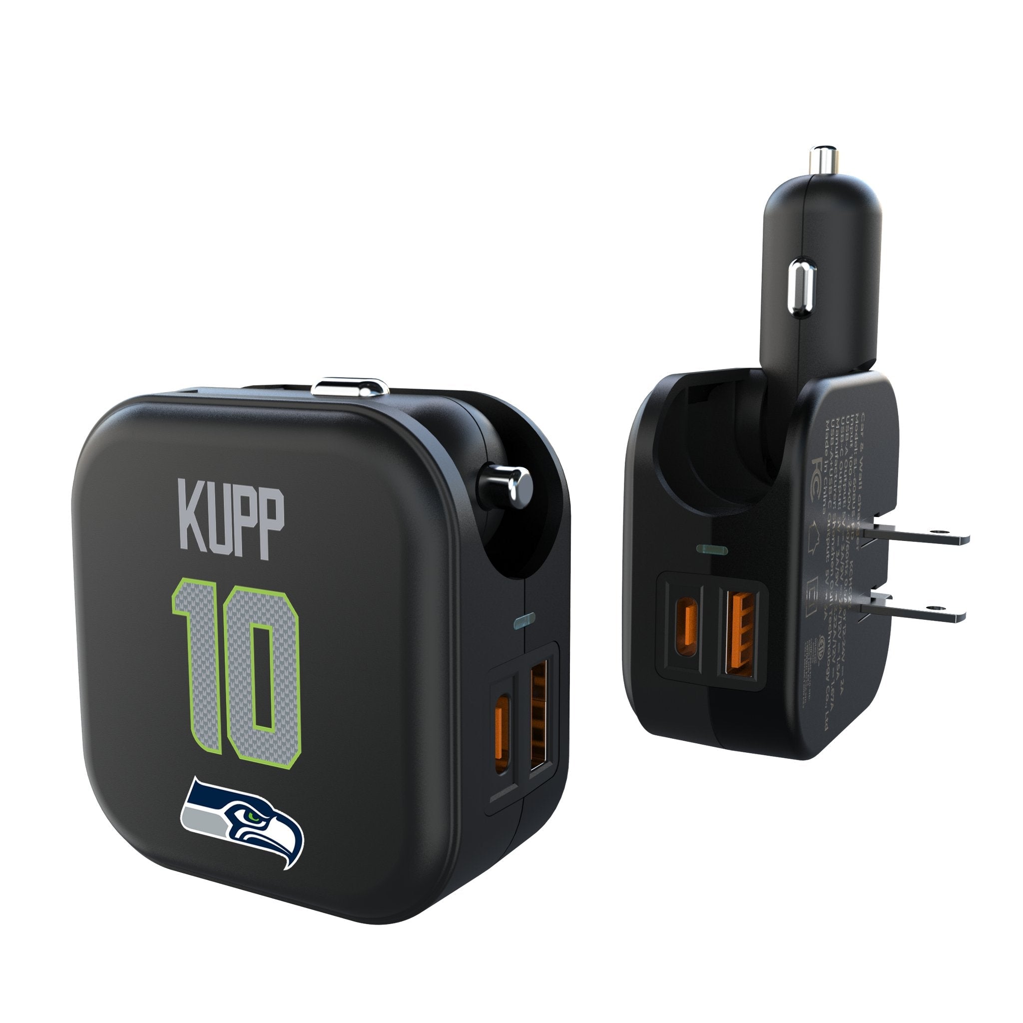 Cooper Kupp Seattle Seahawks 10 Game Tactic 2 in 1 USB A/C Charger - Sports Gifts, Sports Memorabilia, Sports Collectibles, Fan Shop