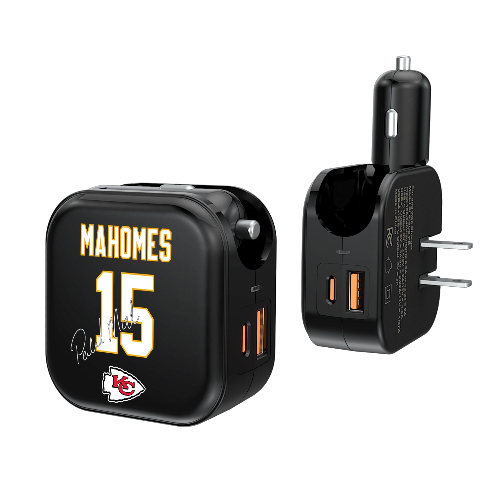 Patrick Mahomes Kansas City Chiefs 15 Ready 2 in 1 USB A/C Charger - Sports Gifts, Sports Memorabilia, Sports Collectibles, Fan Shop