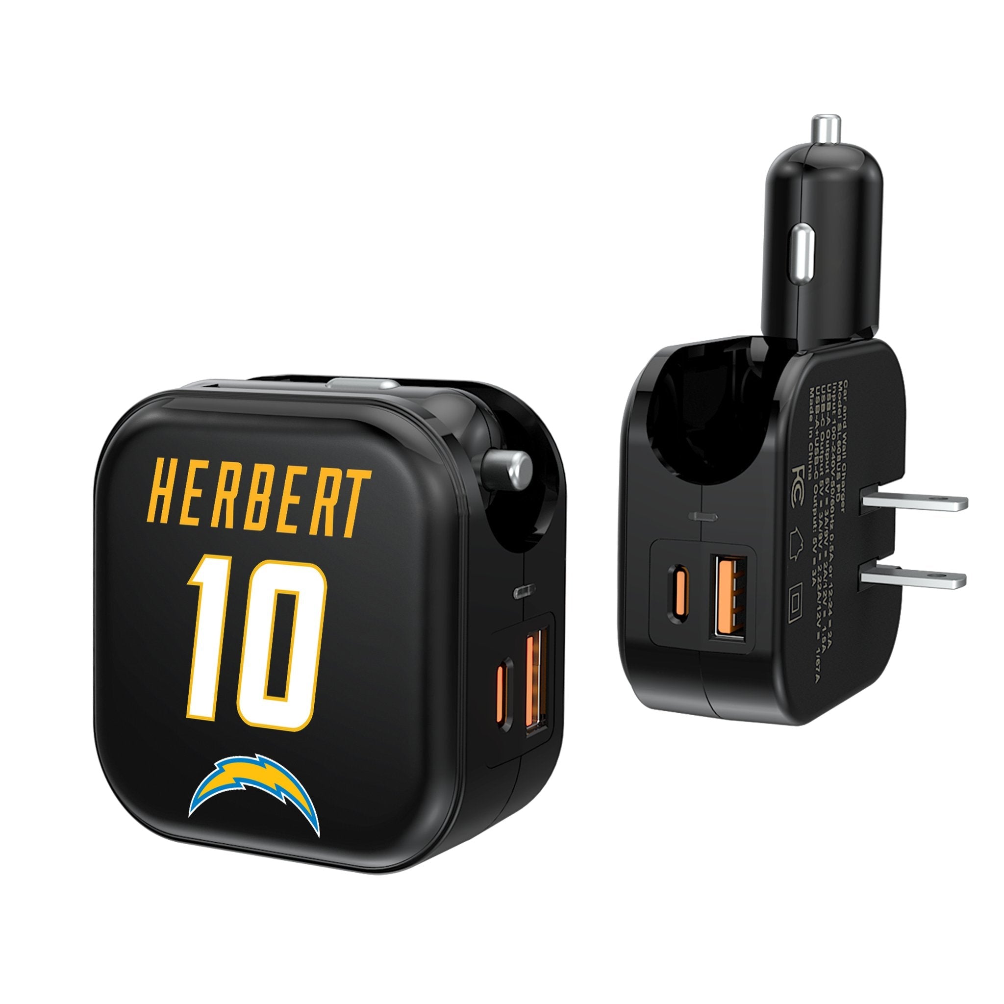 Justin Herbert Los Angeles Chargers 10 Ready 2 in 1 USB A/C Charger - Sports Gifts, Sports Memorabilia, Sports Collectibles, Fan Shop