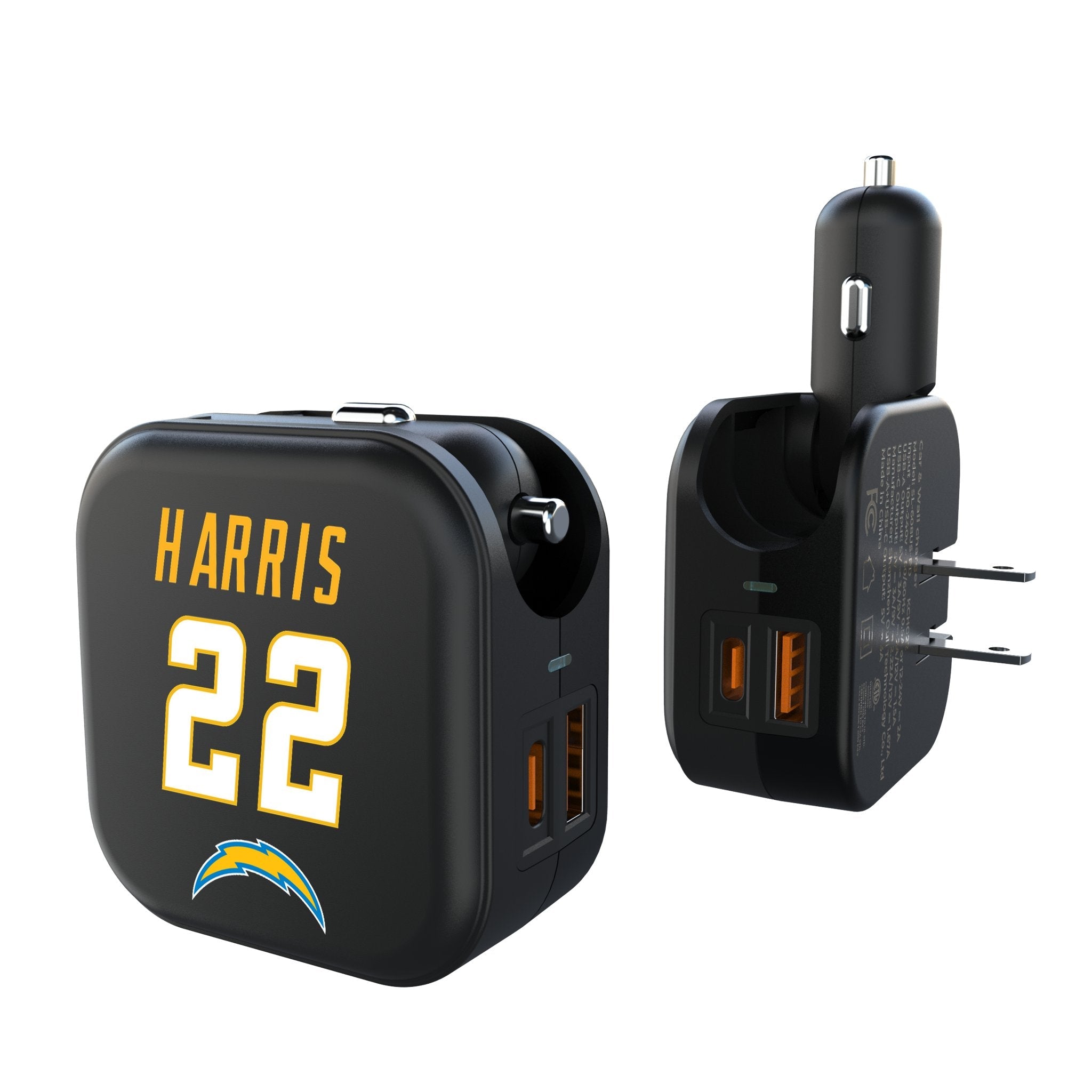 Najee Harris Los Angeles Chargers 22 Game Tactic 2 in 1 USB A/C Charger - Sports Gifts, Sports Memorabilia, Sports Collectibles, Fan Shop