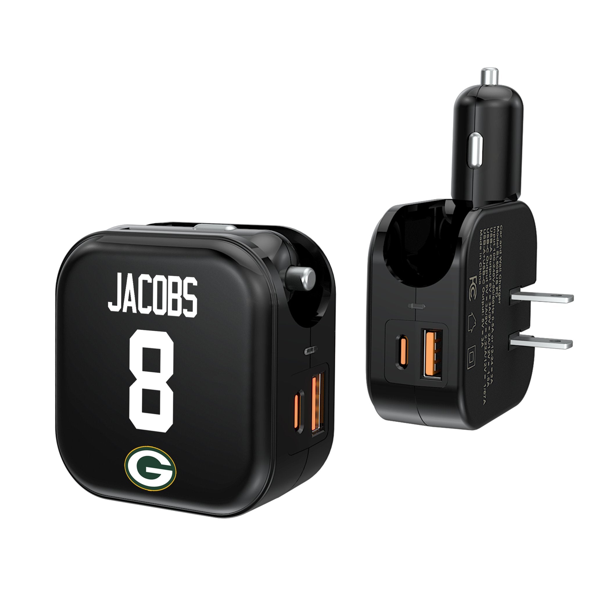 Josh Jacobs Green Bay Packers 8 Ready 2 in 1 USB A/C Charger - Sports Gifts, Sports Memorabilia, Sports Collectibles, Fan Shop