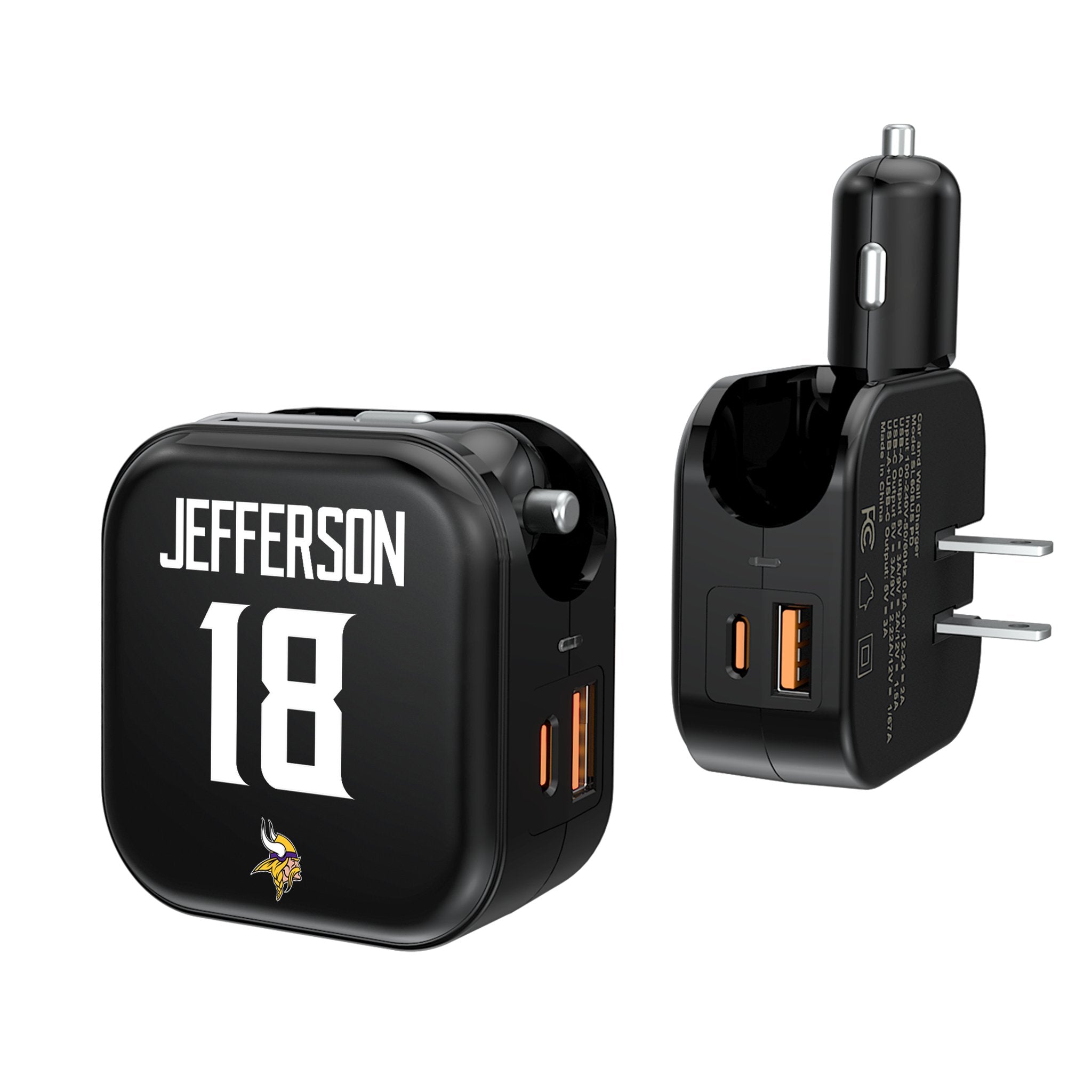 Justin Jefferson Minnesota Vikings 18 Ready 2 in 1 USB A/C Charger - Sports Gifts, Sports Memorabilia, Sports Collectibles, Fan Shop
