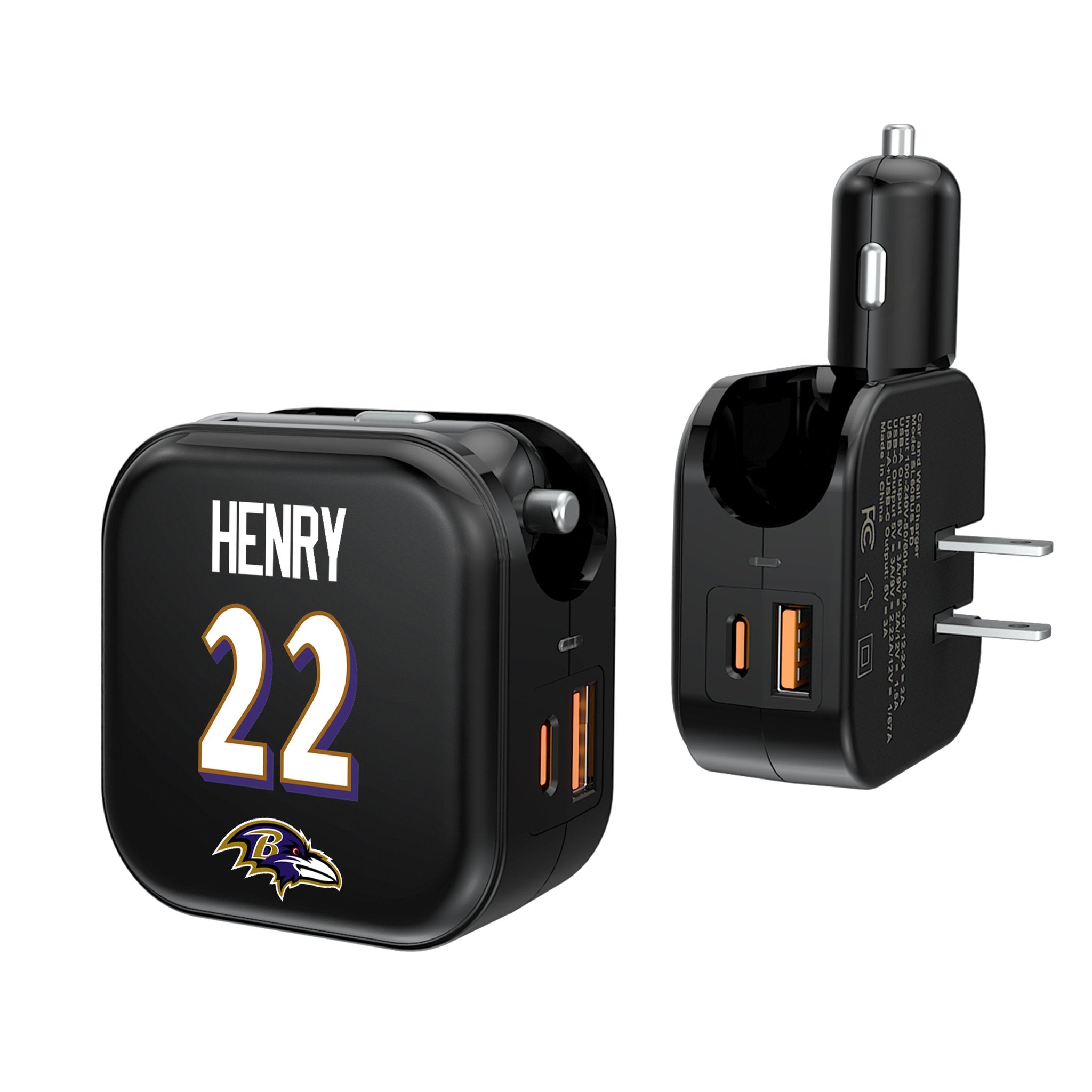 Derrick Henry Baltimore Ravens 22 Ready 2 in 1 USB A/C Charger - Sports Gifts, Sports Memorabilia, Sports Collectibles, Fan Shop