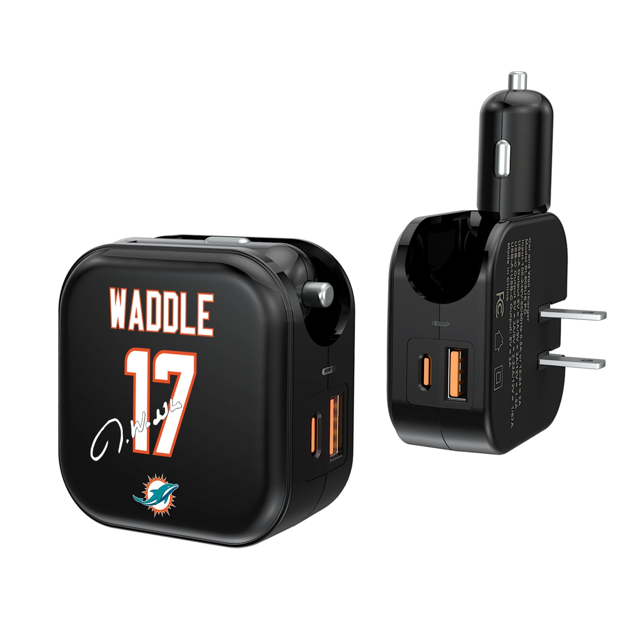 Jaylen Waddle Miami Dolphins 17 Ready 2 in 1 USB A/C Charger - Sports Gifts, Sports Memorabilia, Sports Collectibles, Fan Shop