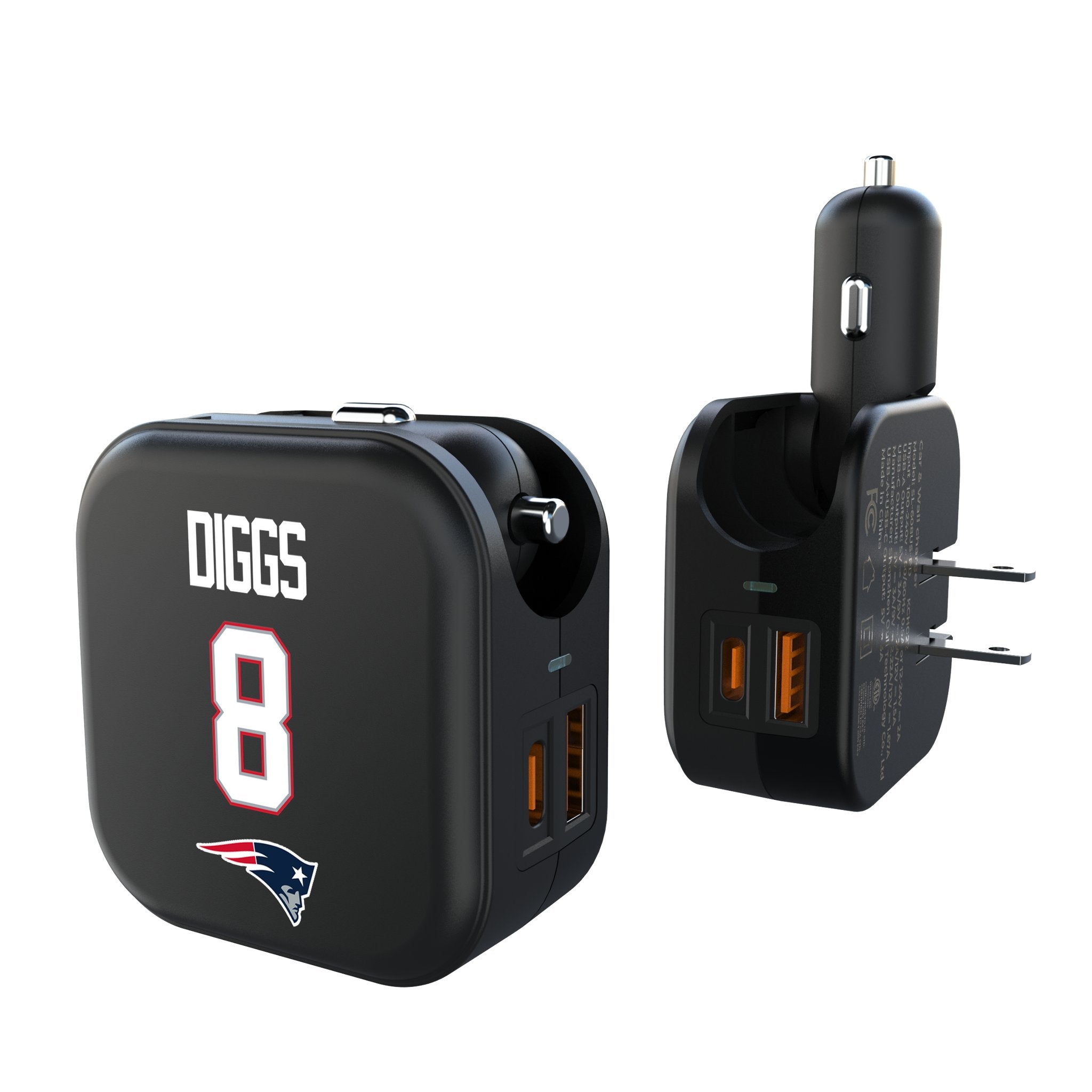 Stefon Diggs New England Patriots 8 Game Tactic 2 in 1 USB A/C Charger - Sports Gifts, Sports Memorabilia, Sports Collectibles, Fan Shop