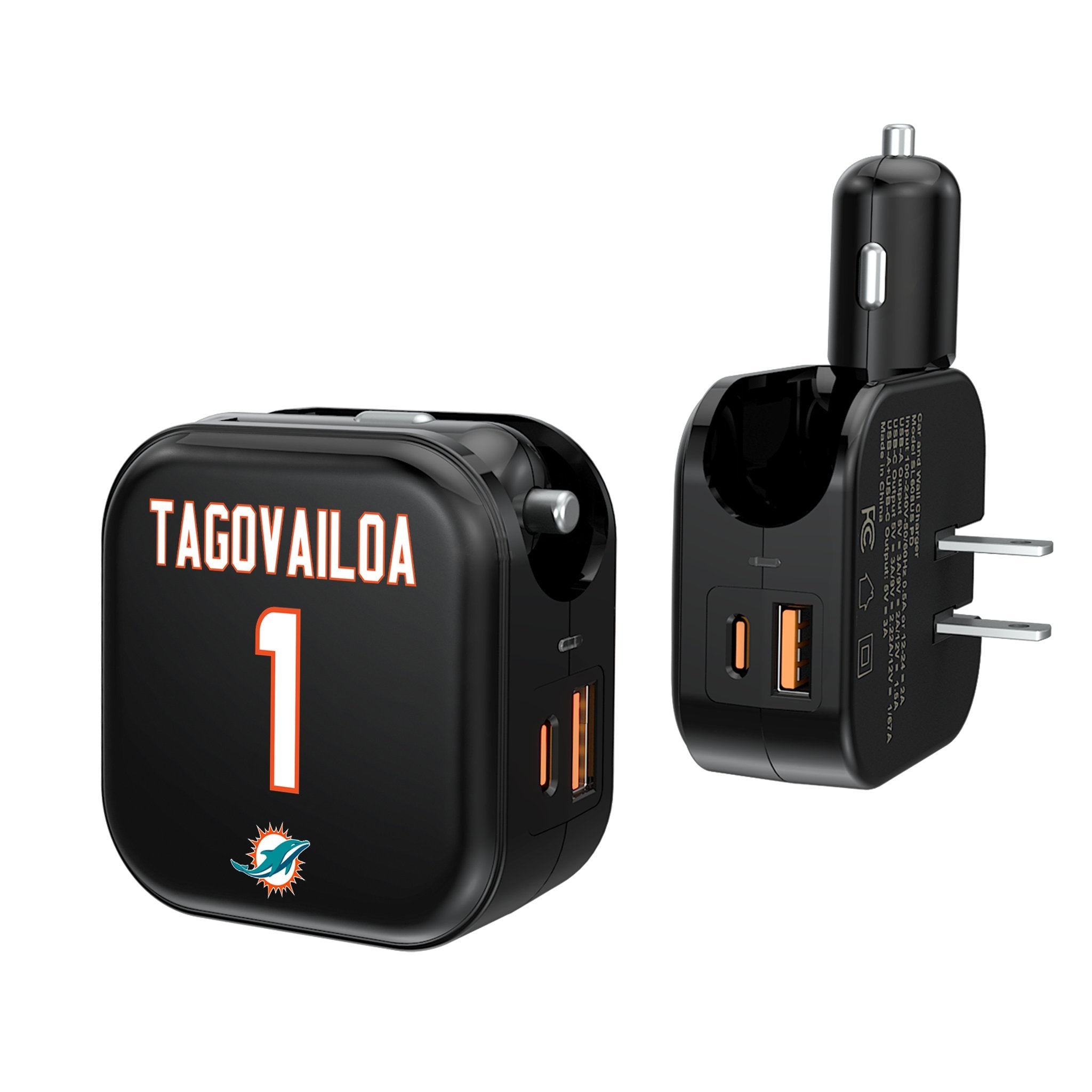 Tua Tagovailoa Miami Dolphins 1 Ready 2 in 1 USB A/C Charger - Sports Gifts, Sports Memorabilia, Sports Collectibles, Fan Shop